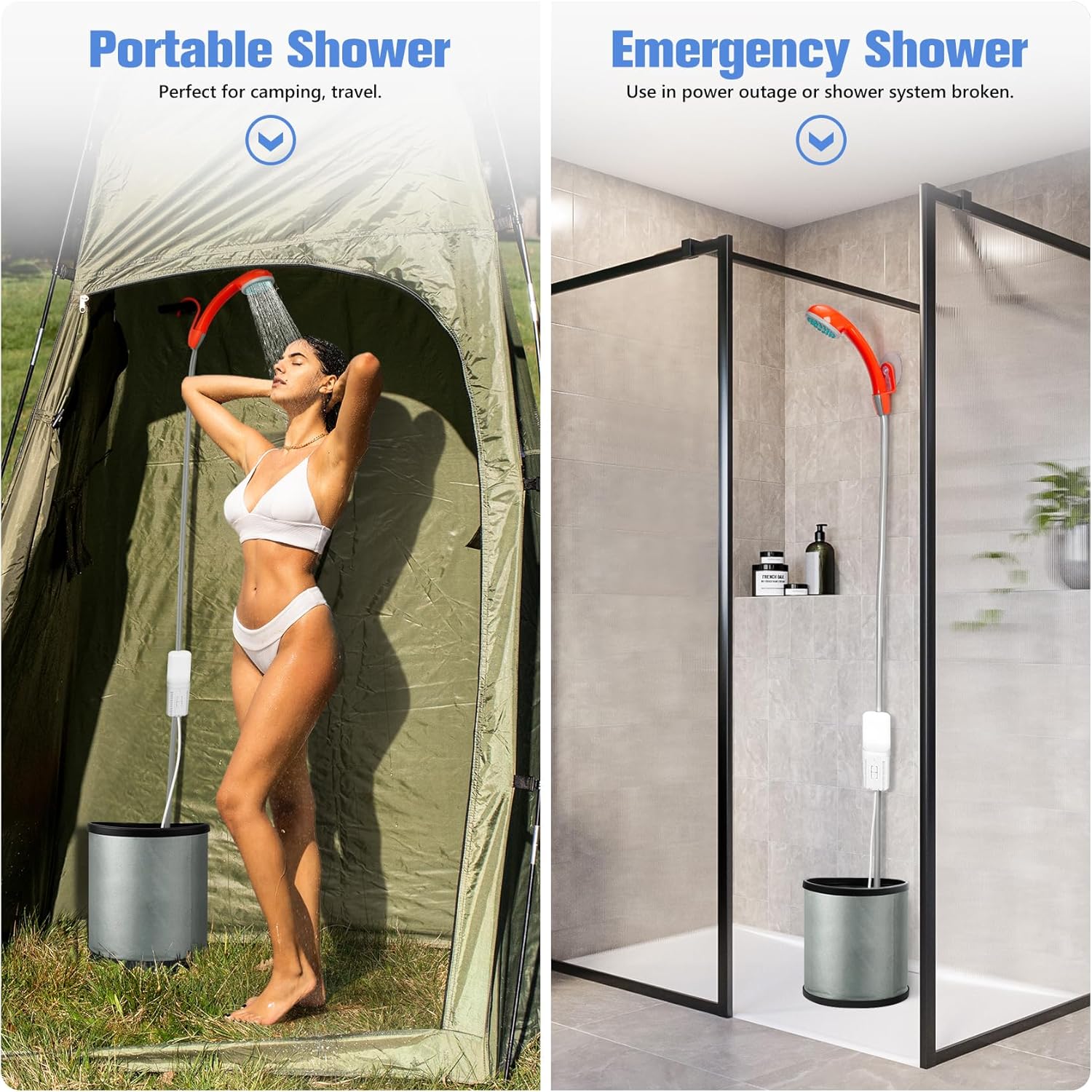 Portable Camping Shower, Outdoor Electric Shower Rechargeable Battery with LED Light, Shower Pump for Camping, Hiking, Traveling, Car Wash, Pet Bathroom