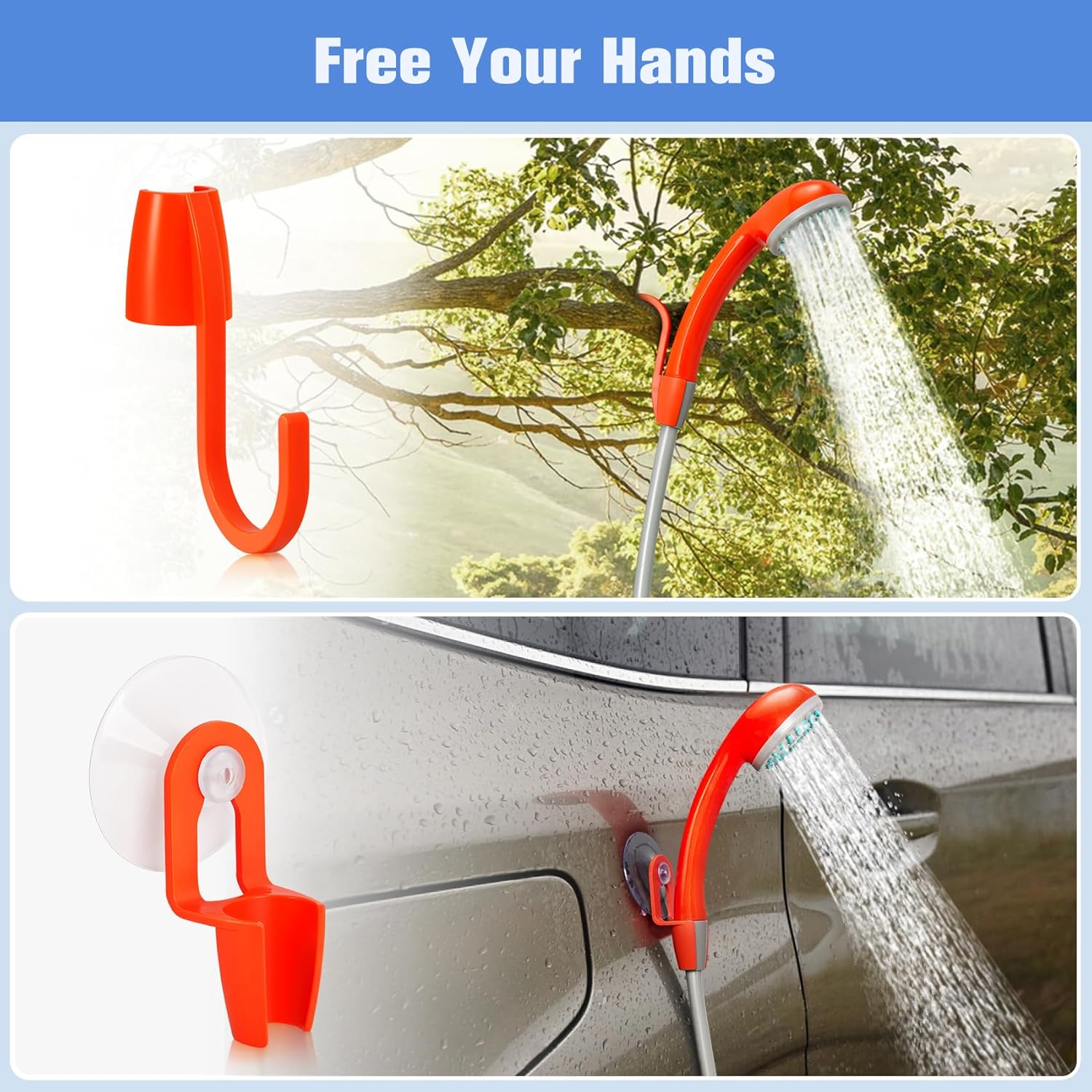 Portable Camping Shower, Outdoor Electric Shower Rechargeable Battery with LED Light, Shower Pump for Camping, Hiking, Traveling, Car Wash, Pet Bathroom