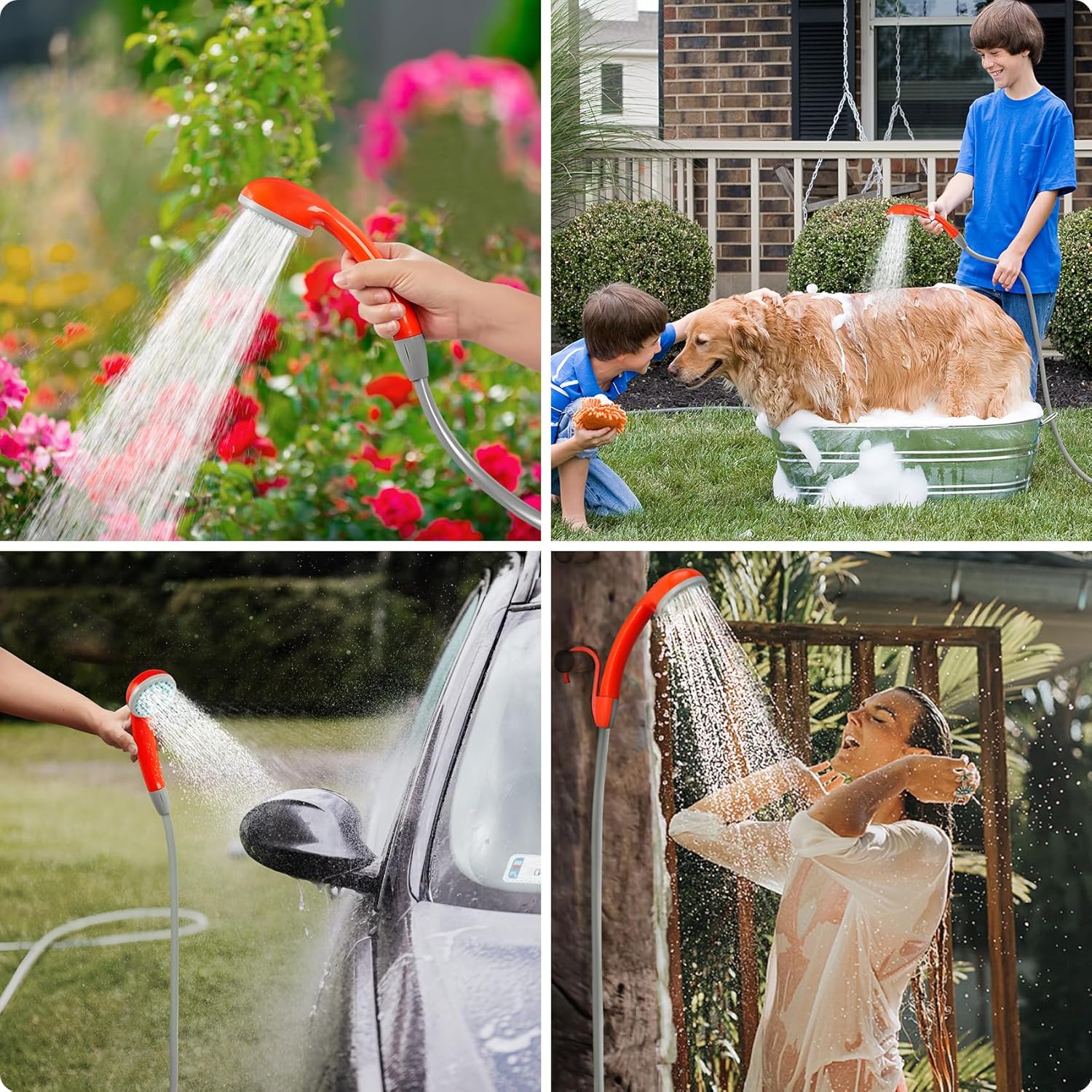 Portable Camping Shower, Outdoor Electric Shower Rechargeable Battery with LED Light, Shower Pump for Camping, Hiking, Traveling, Car Wash, Pet Bathroom