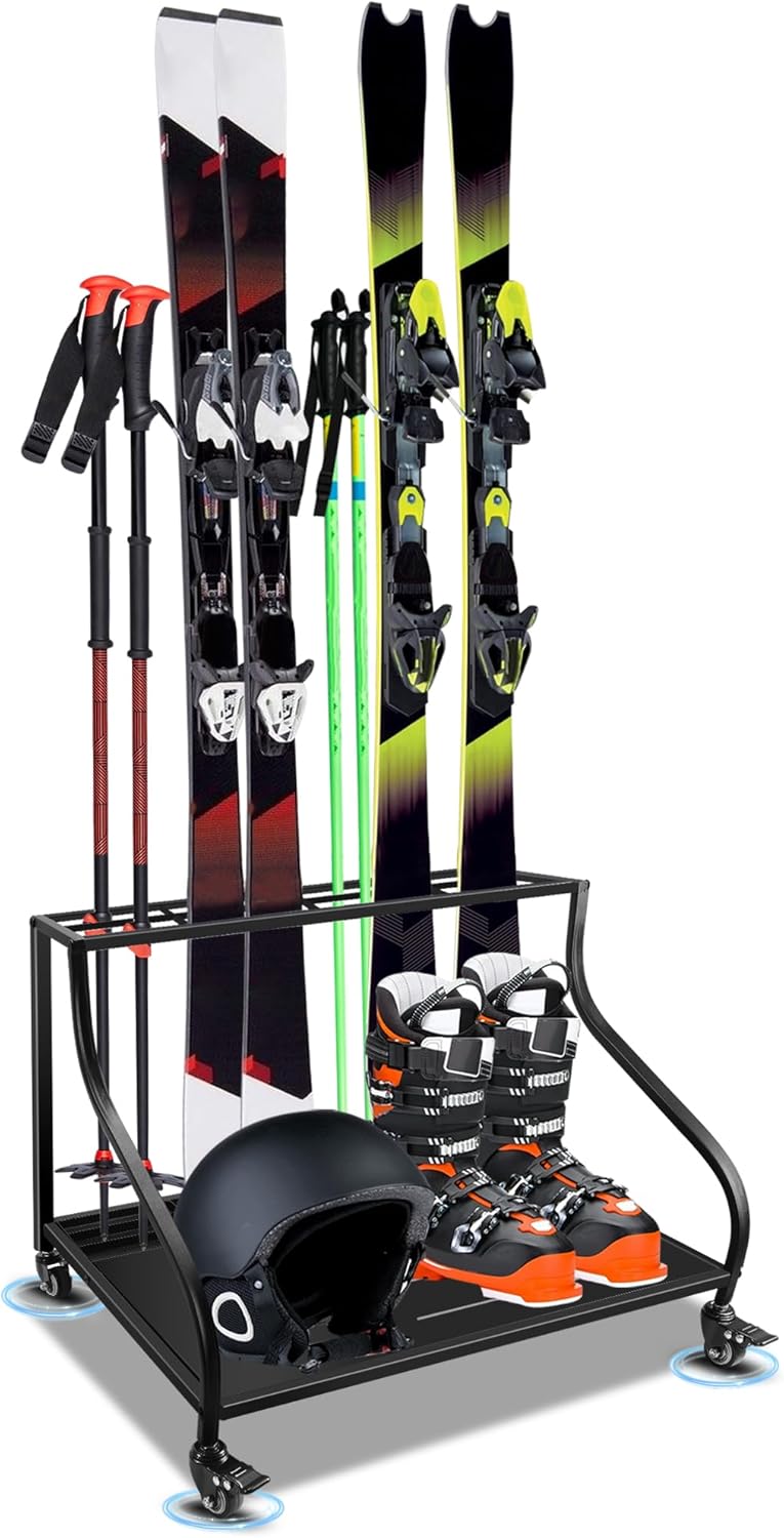 Krysolad Ski Storage Rack on Wheels for Garage
