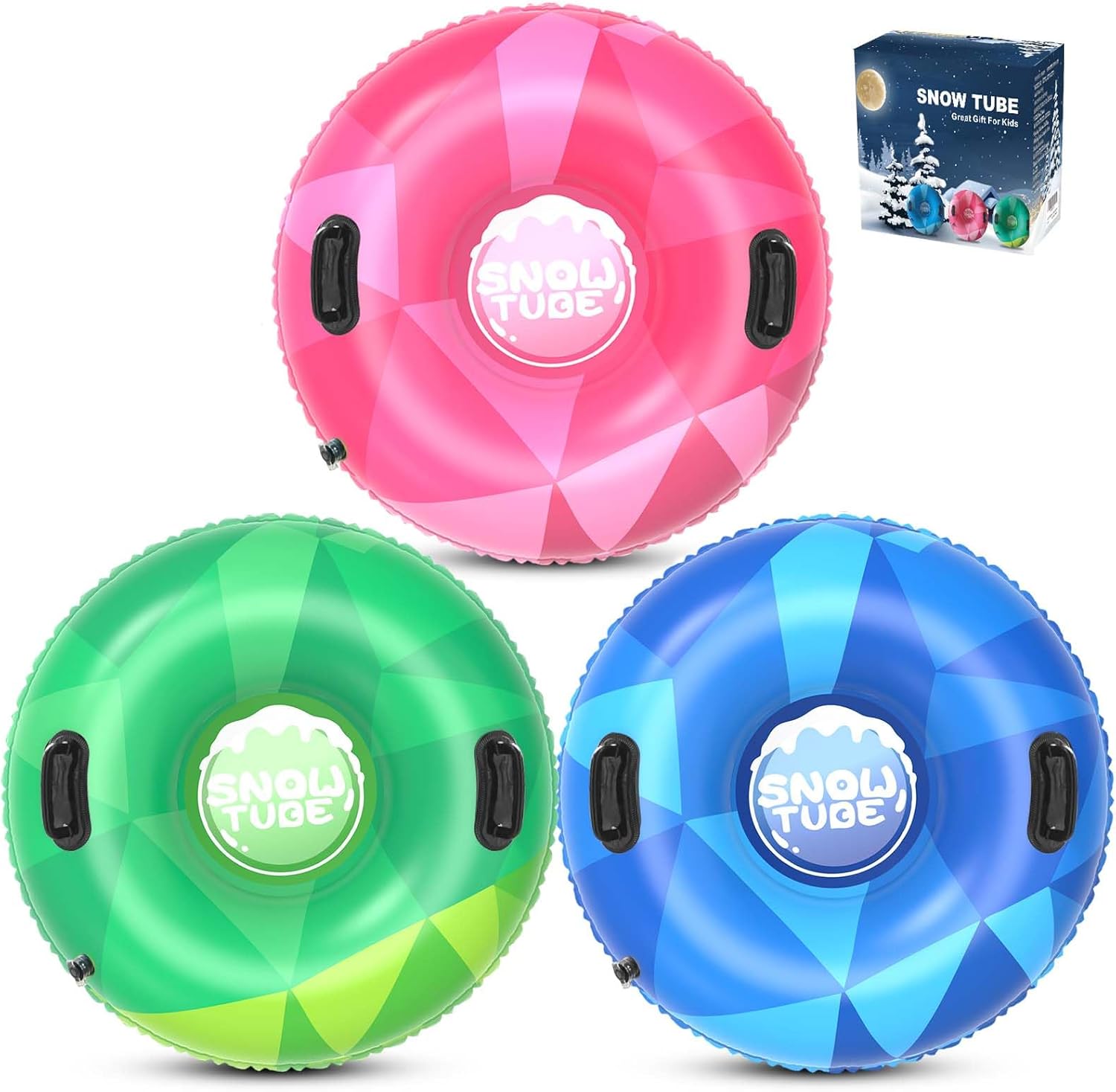 3 Piece Snow Tube, Inflatable, Heavy-Duty, Kids & Adults