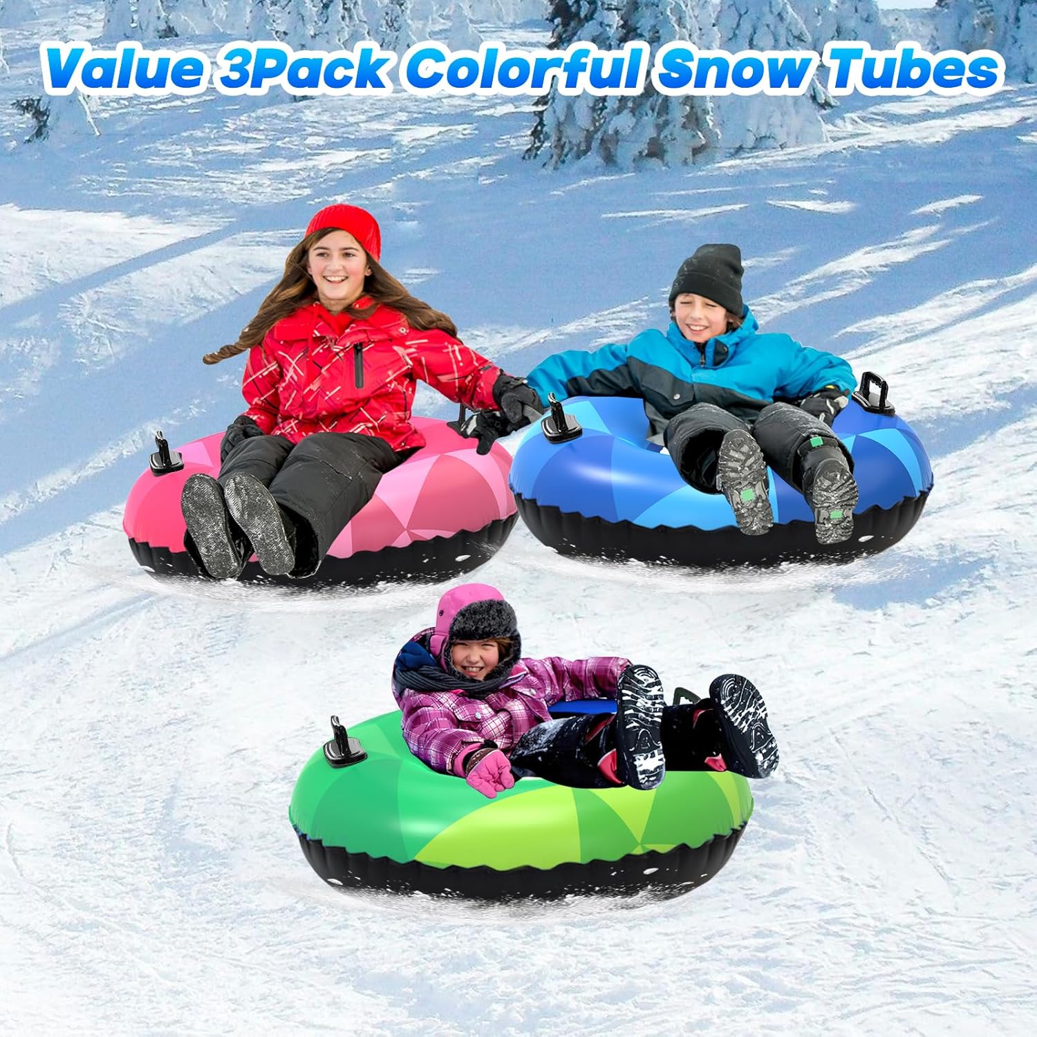 3 Piece Snow Tube, Inflatable, Heavy-Duty, Kids & Adults