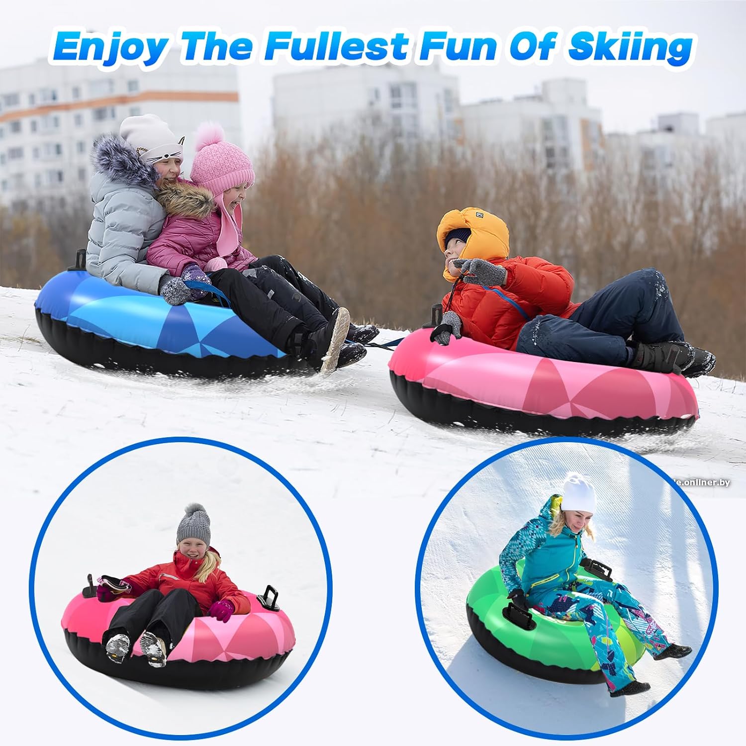 3 Piece Snow Tube, Inflatable, Heavy-Duty, Kids & Adults