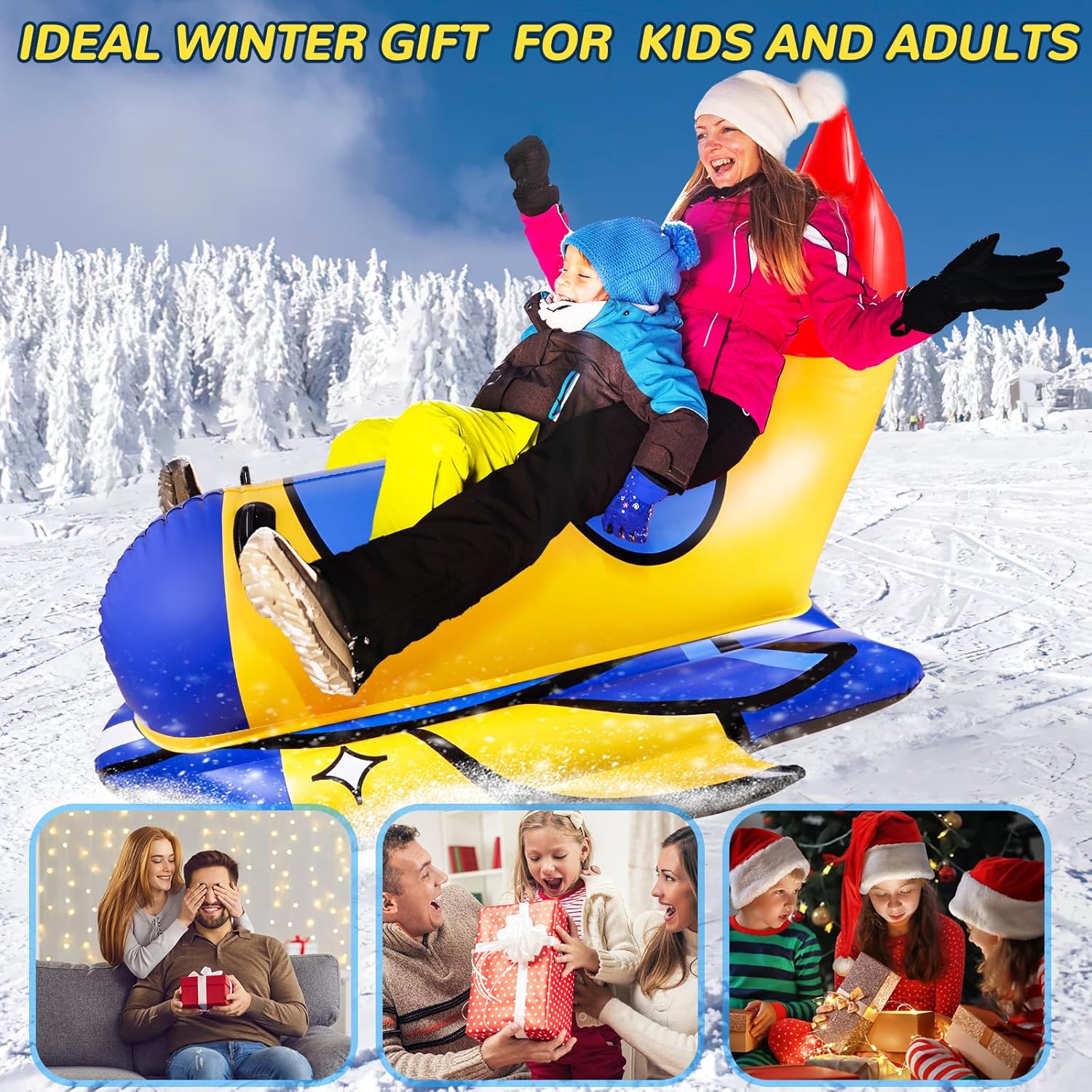 64 Inch Inflatable Snow Tube for Kids Adults