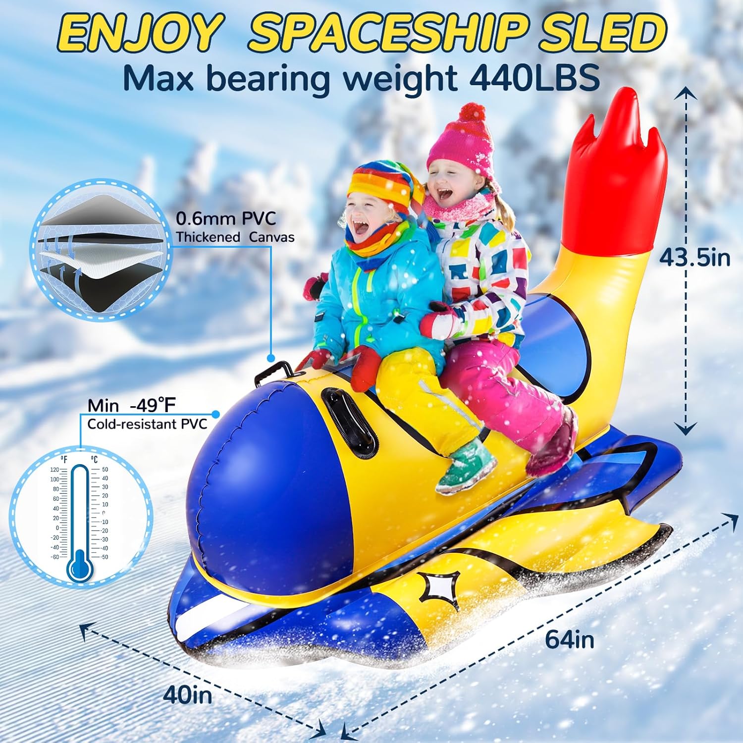 64 Inch Inflatable Snow Tube for Kids Adults