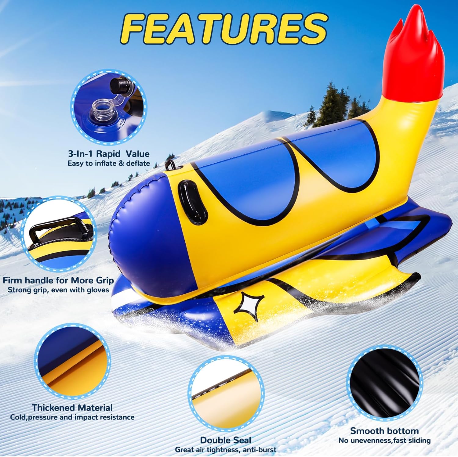 64 Inch Inflatable Snow Tube for Kids Adults