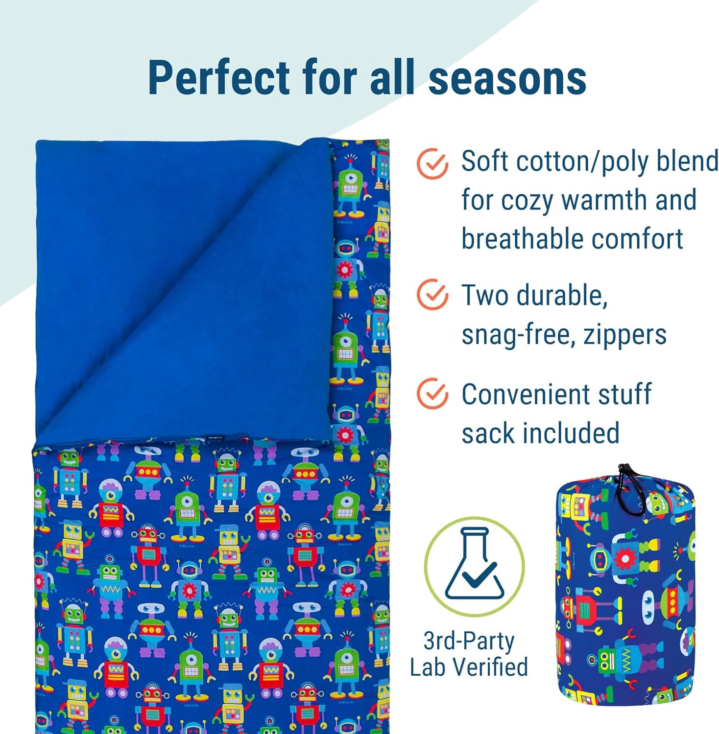 57" x30" x1.5"  Kids Sleeping Bag, Cotton Blend
