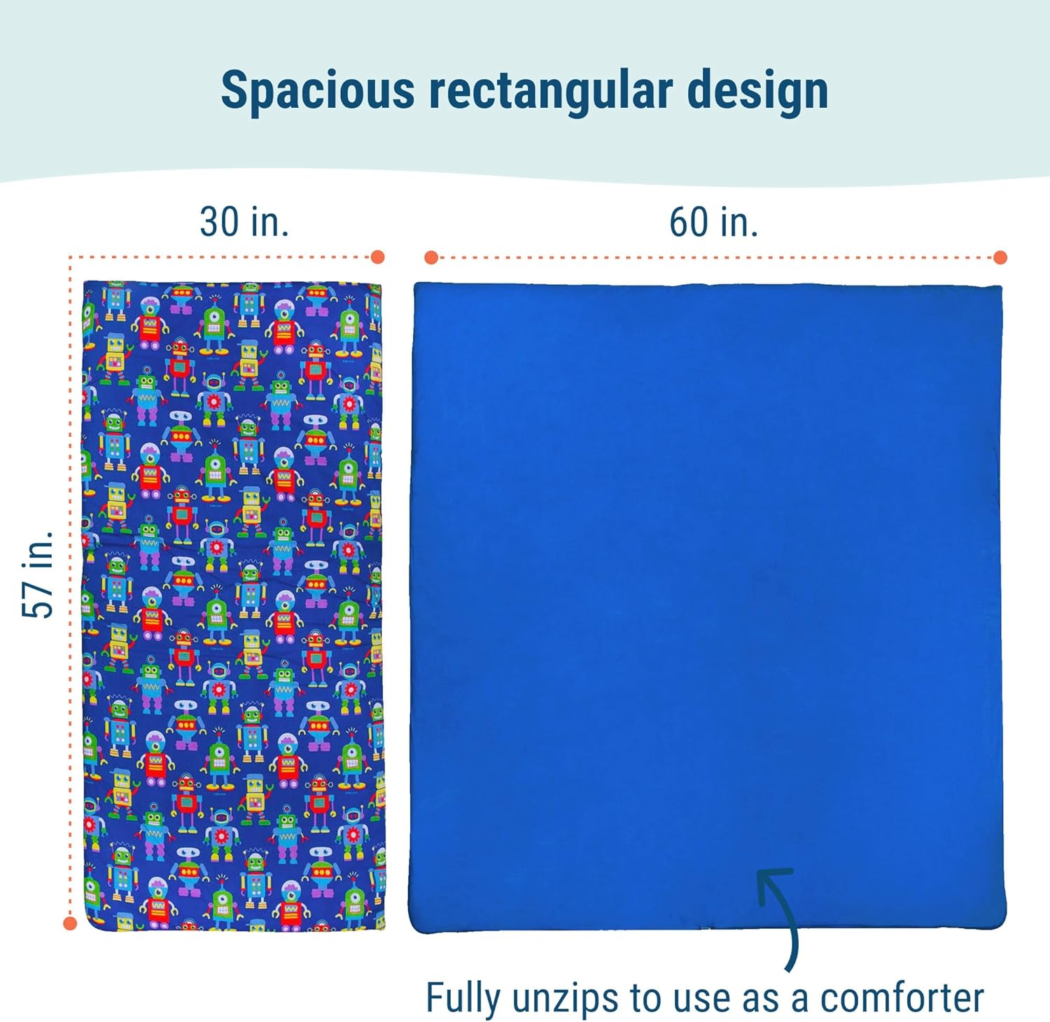 57" x30" x1.5"  Kids Sleeping Bag, Cotton Blend