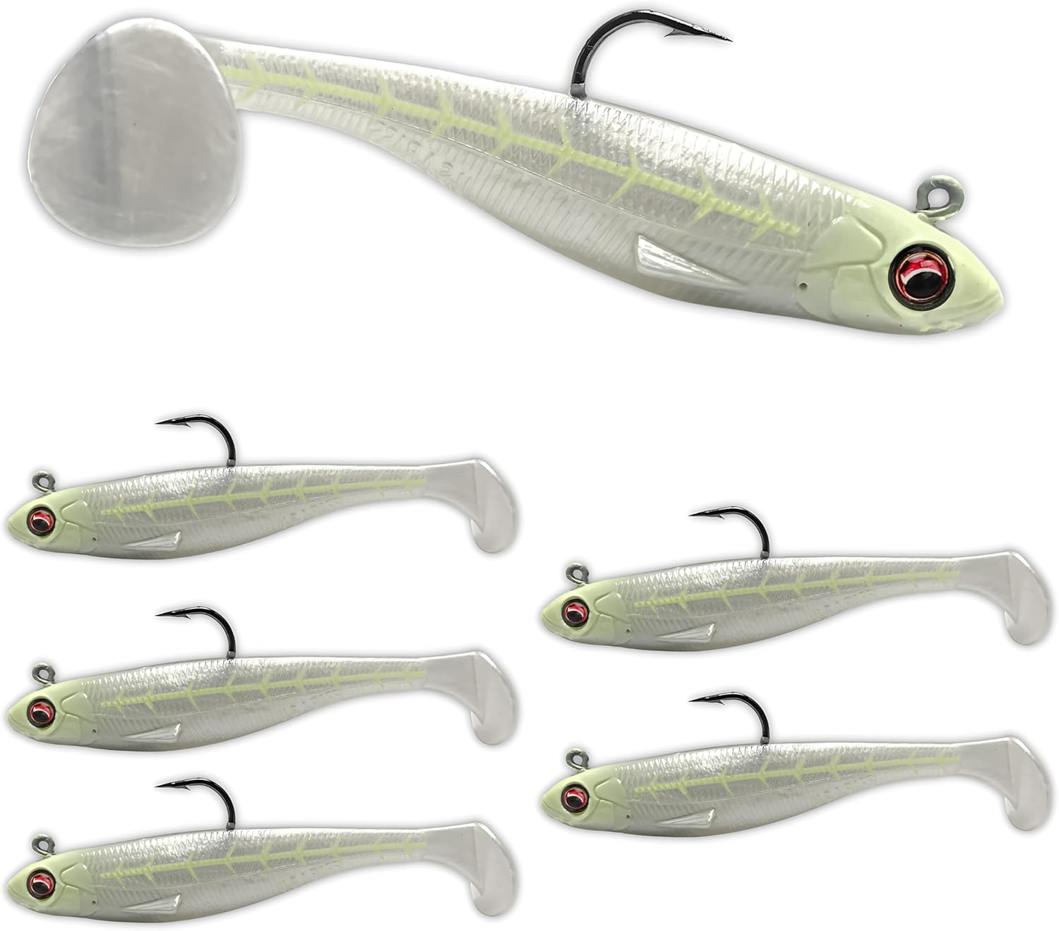 Bass Tackle Patriot Shad - Scented Infused Paddle Tail Swimming Lure Pre-Loaded with Fishing Lure Premium Lure Power Master Hook,Bass Freshwater Predator Fishing Gear