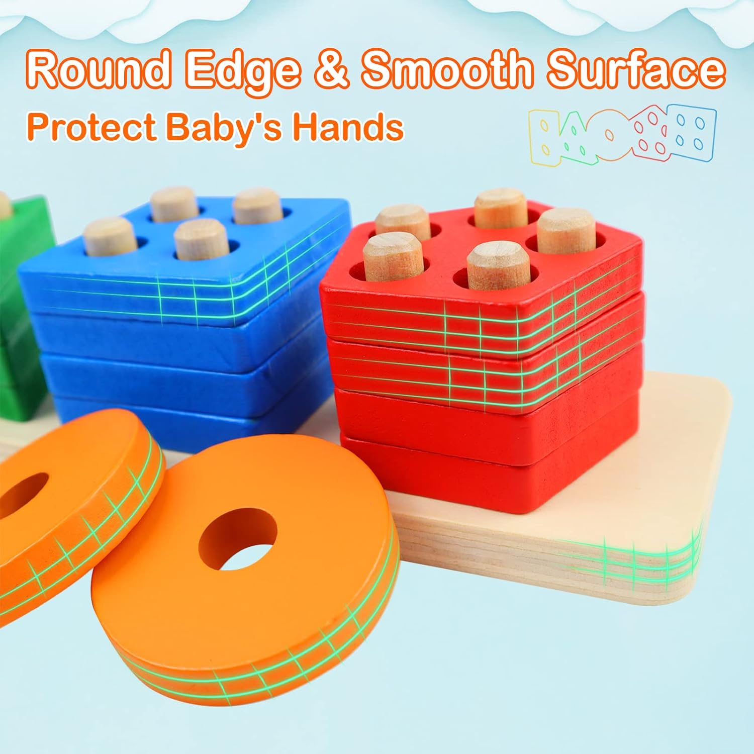 Wooden Sorting and Stacking Toys, 1-3 Years old