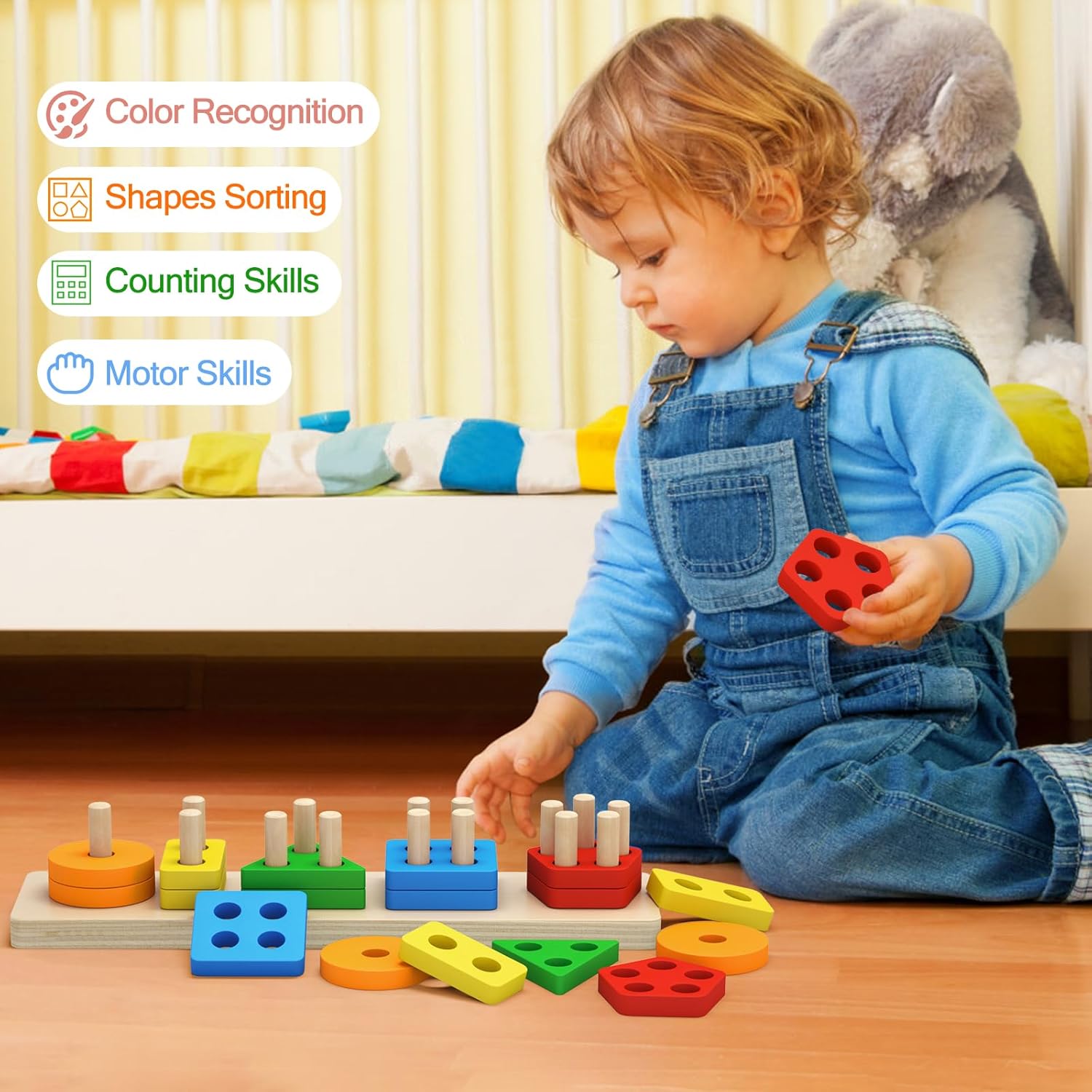 Wooden Sorting and Stacking Toys, 1-3 Years old