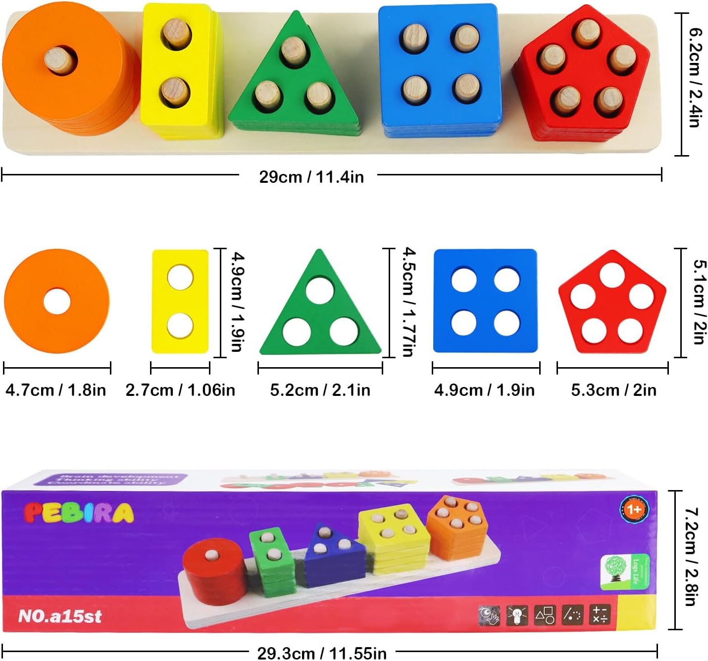 Wooden Sorting and Stacking Toys, 1-3 Years old