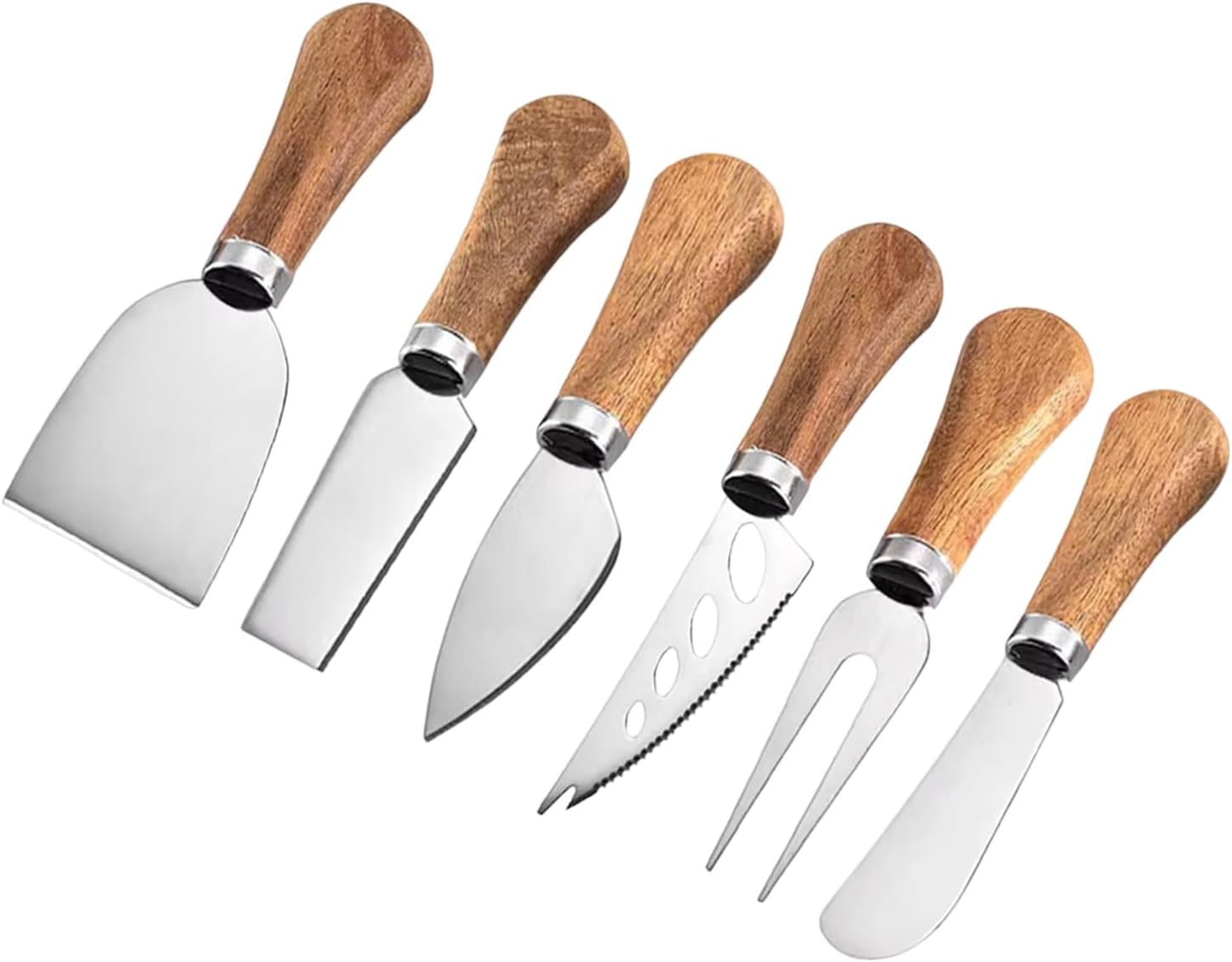 Guojanfon 6 Piece Cheese Knife Set with Wooden Handle, Mini Stainless Steel Cheese Knife Set for Charcuterie and Cheese Sauces, Ideal for Cheese Slicers and Butter Cutters