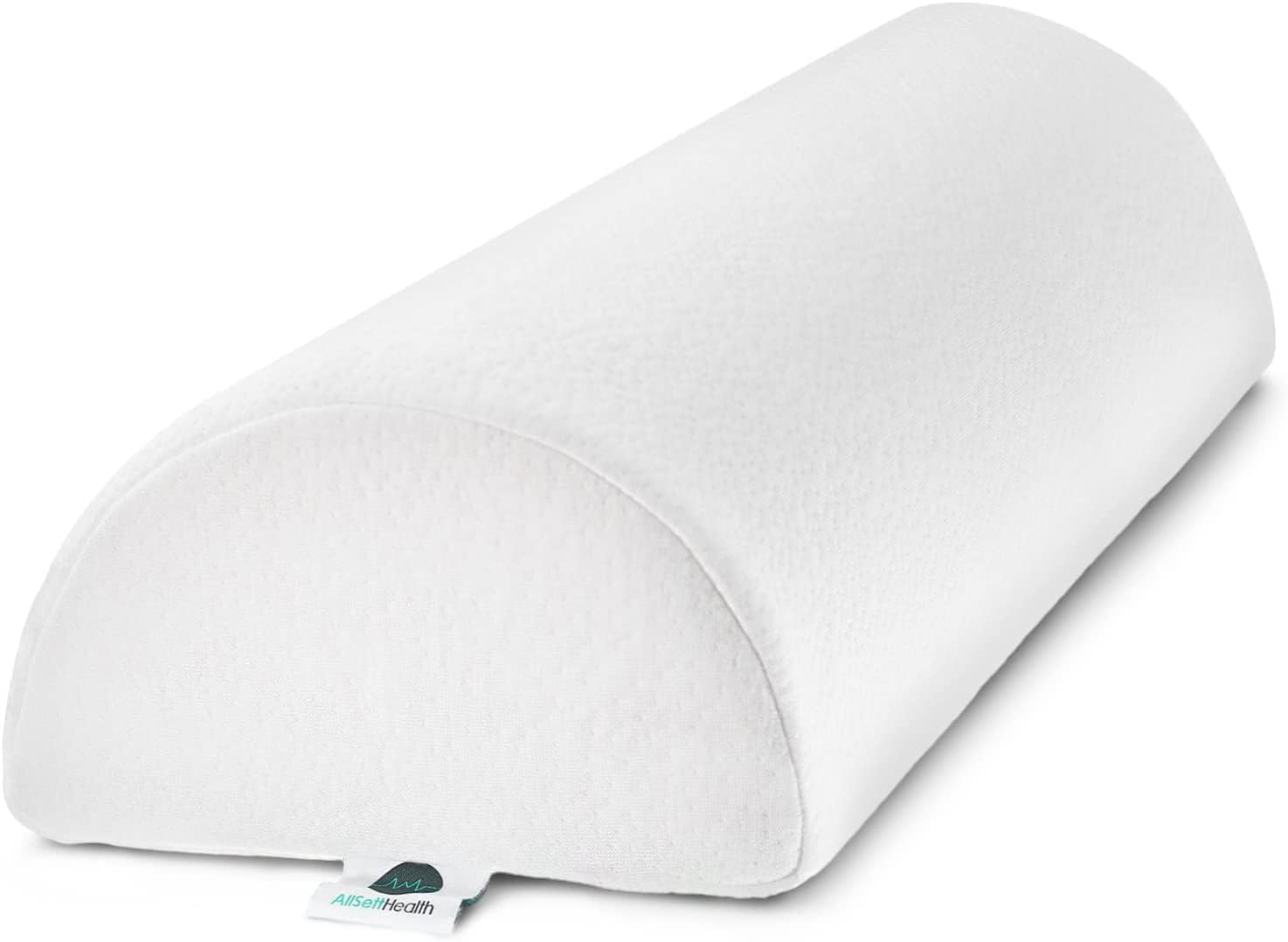 AllSett Health Large Half Moon Pillow For legs, knees, lower back and head, lumbar support pillow Bed, Sleep | Half rolled ankles and feet for comfort - Machine washable pillowcase, white