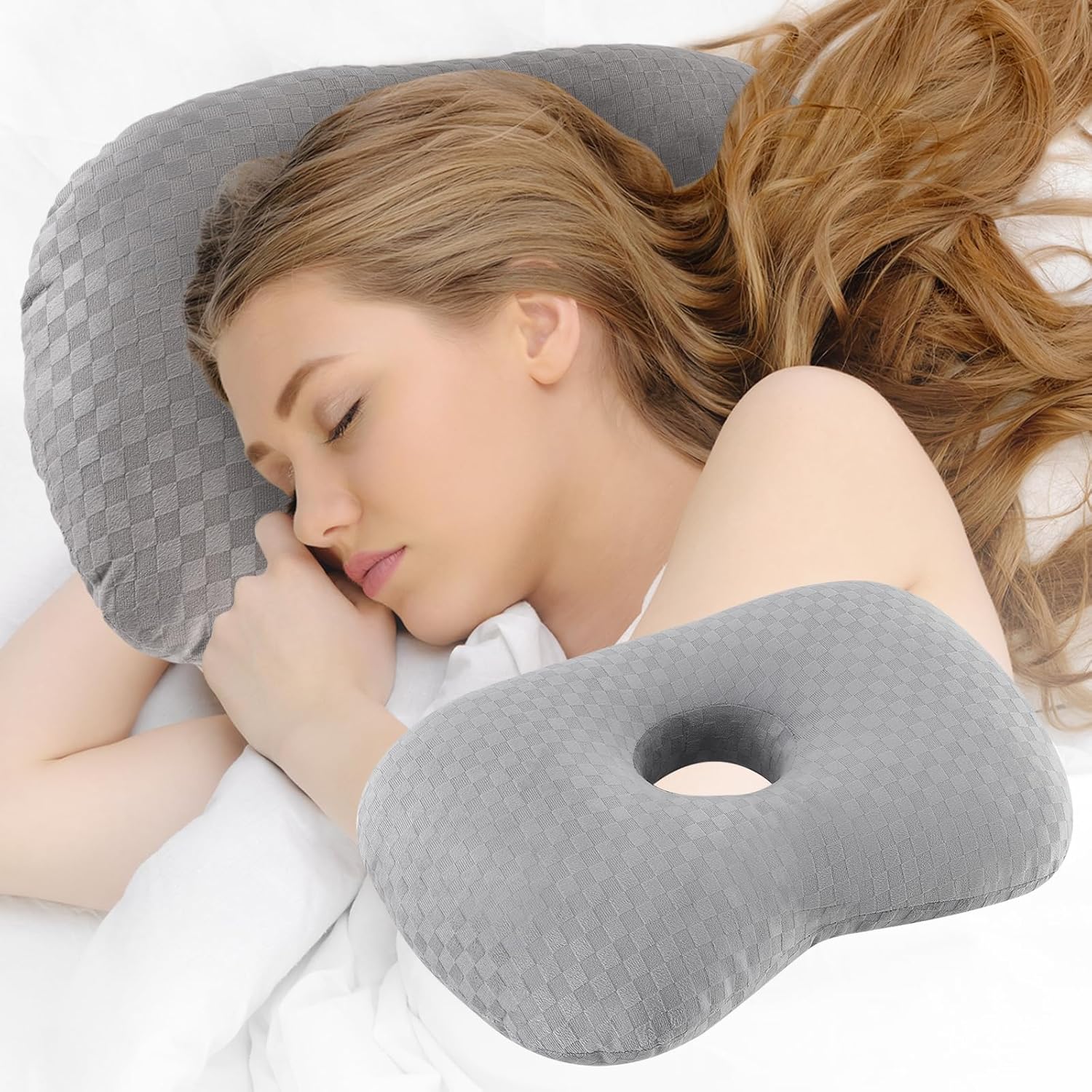 AllSett Health Large Half Moon Pillow For legs, knees, lower back and head, lumbar support pillow Bed, Sleep | Half rolled ankles and feet for comfort - Machine washable pillowcase, white