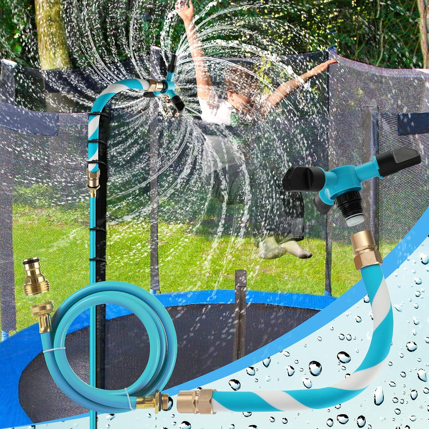 Kids Trampoline Sprinkler Backyard Water Park