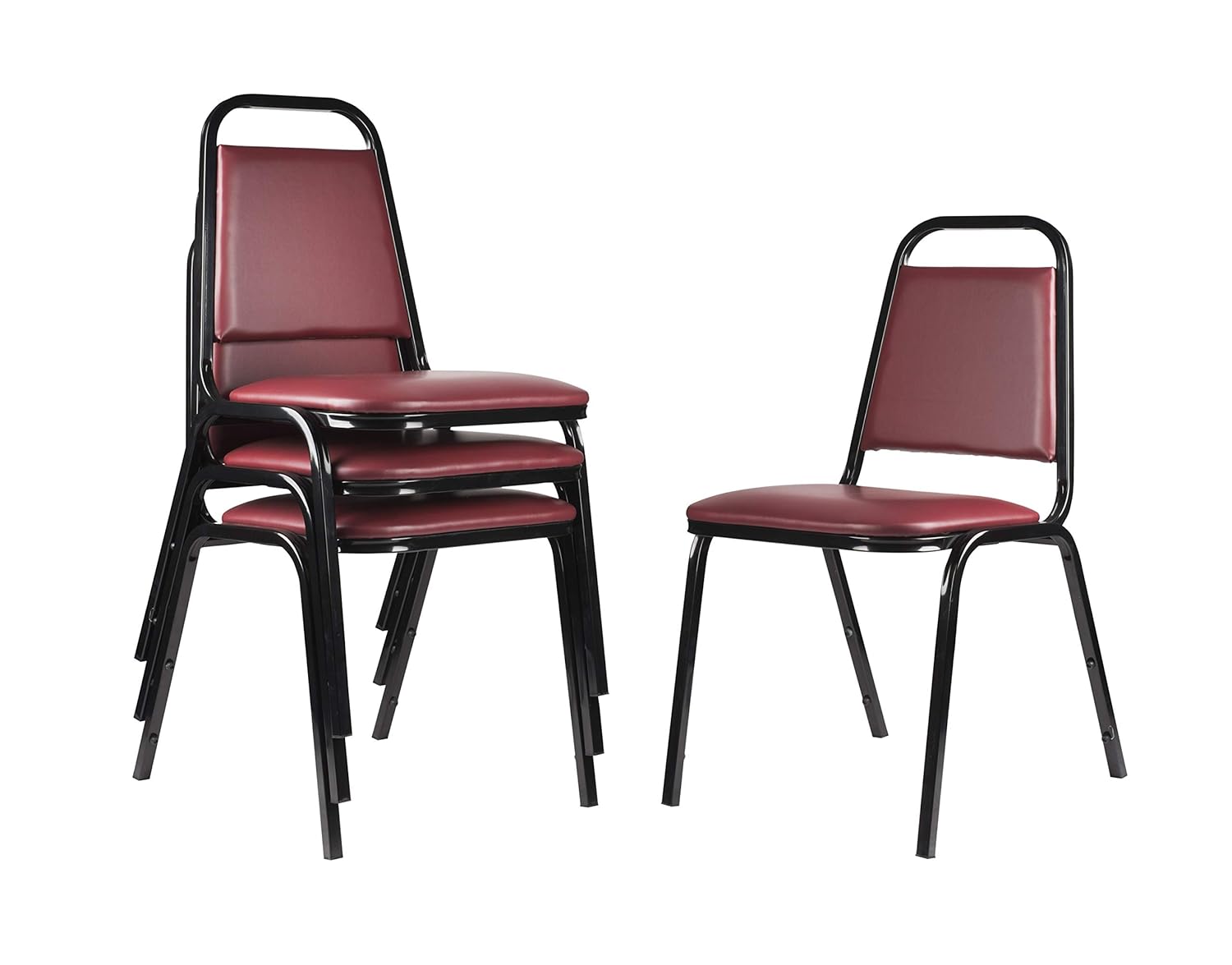 OEF Furniture Vinyl Upholstered Stacking Banquet Chairs, Set of 4, Burgundy