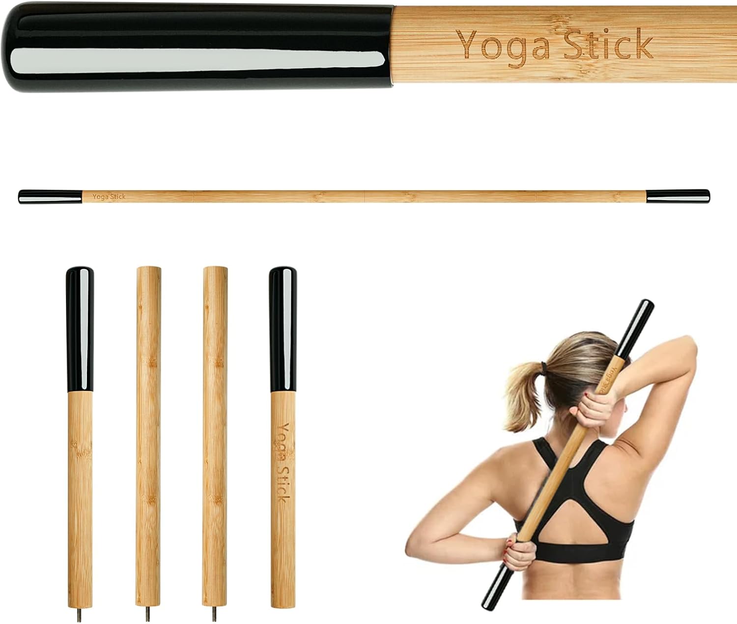 5 feet Bamboo Yoga Stick, Adjustable