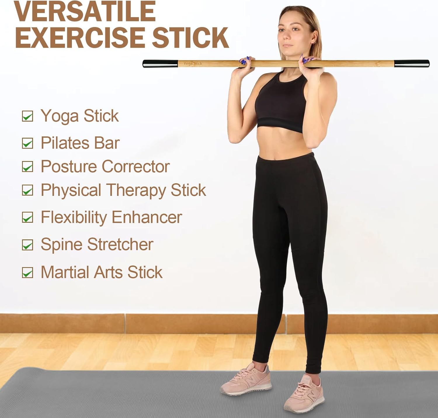 5 feet Bamboo Yoga Stick, Adjustable