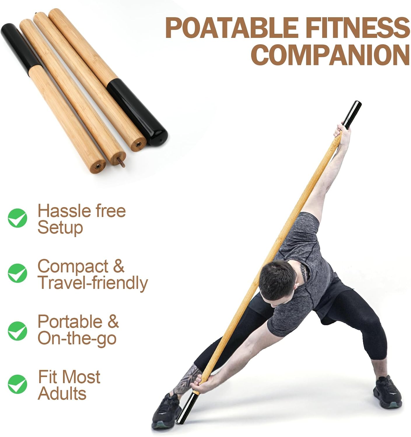 5 feet Bamboo Yoga Stick, Adjustable