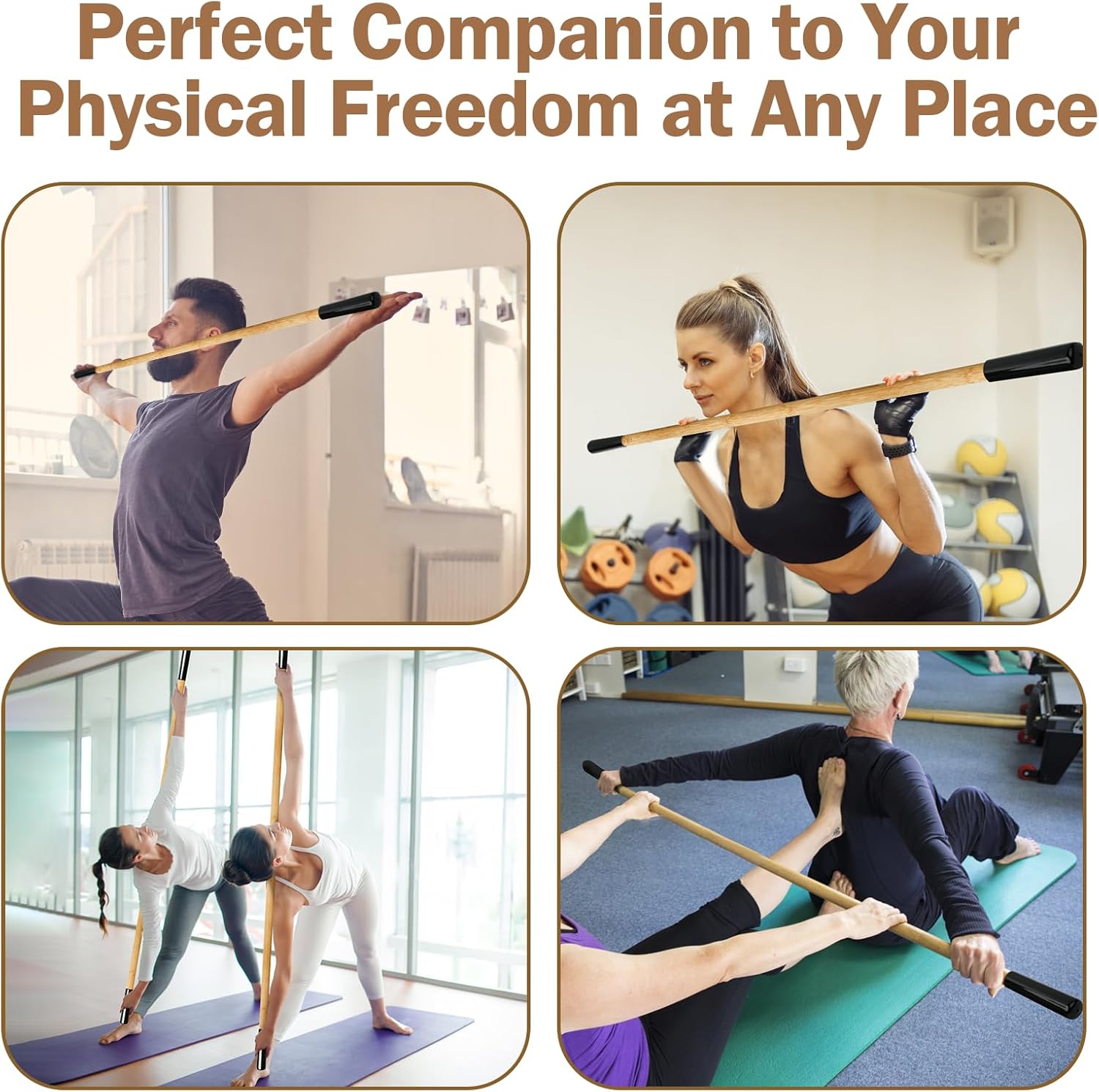 5 feet Bamboo Yoga Stick, Adjustable