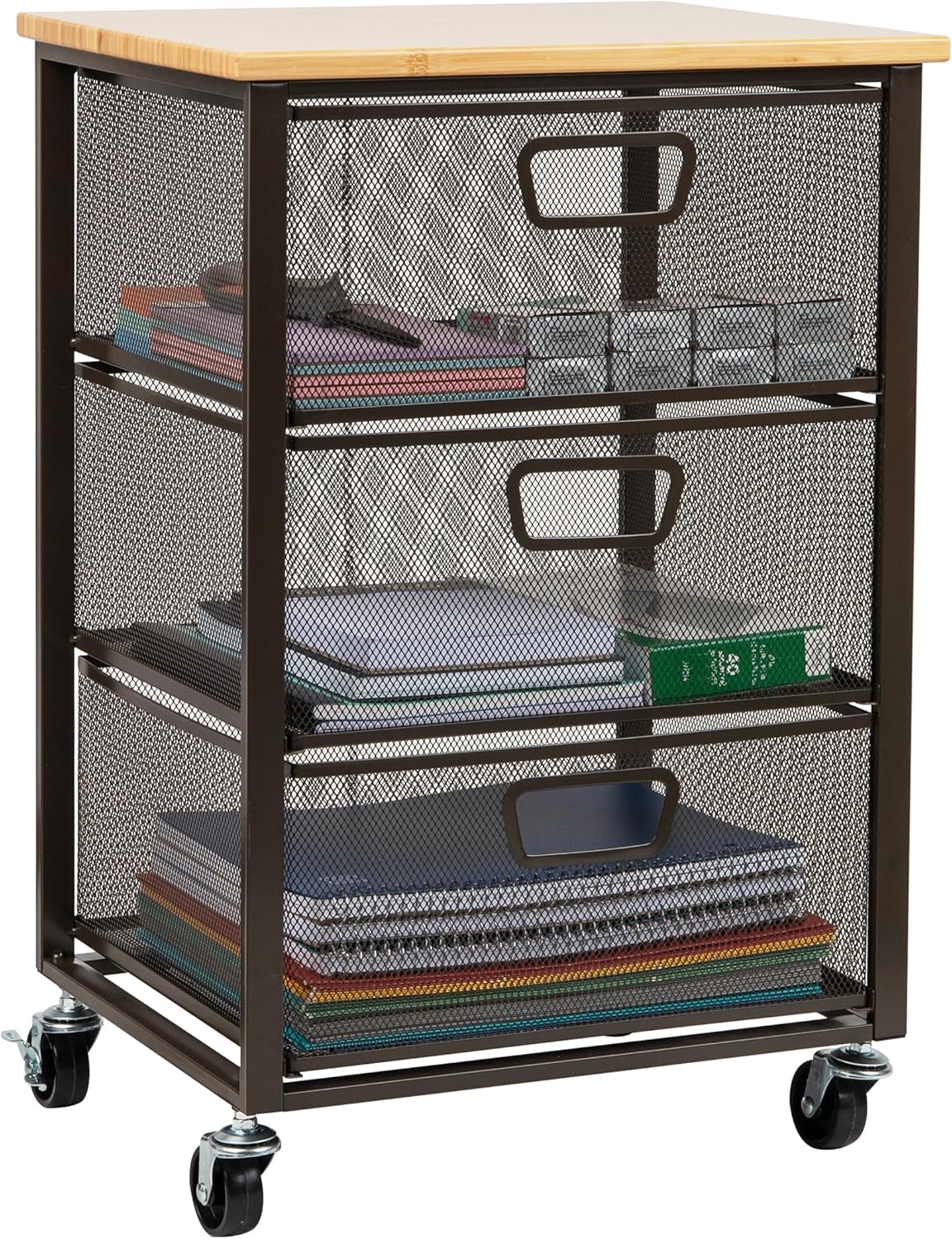 Mind Reader Cart with Drawers,Office Organization,Storage,Bathroom,Metal Mesh,15.75 inch L x 13 inch W x 24.25 inch H,Black