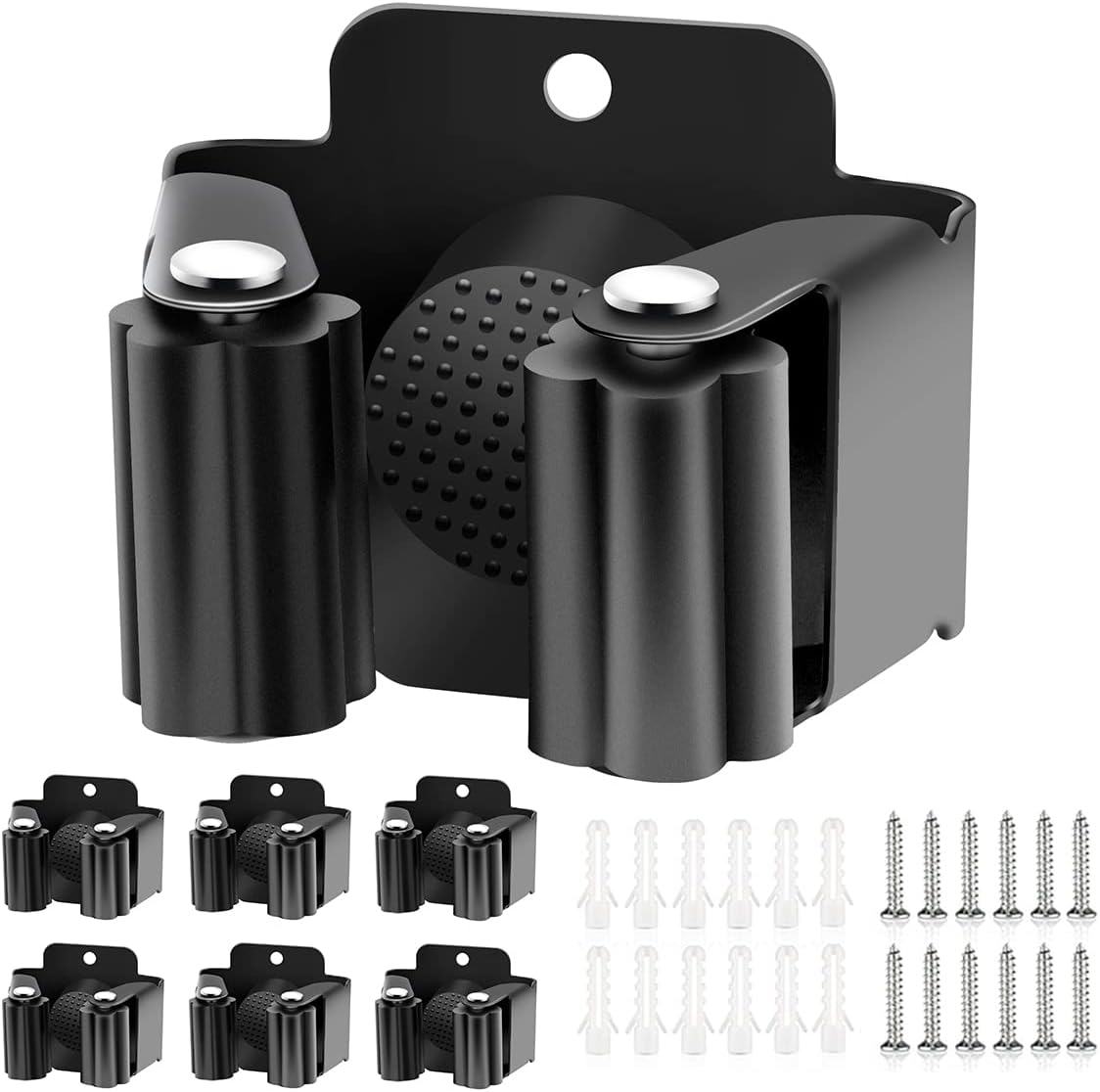 6 Piece Stainless steel Black Broom Holder