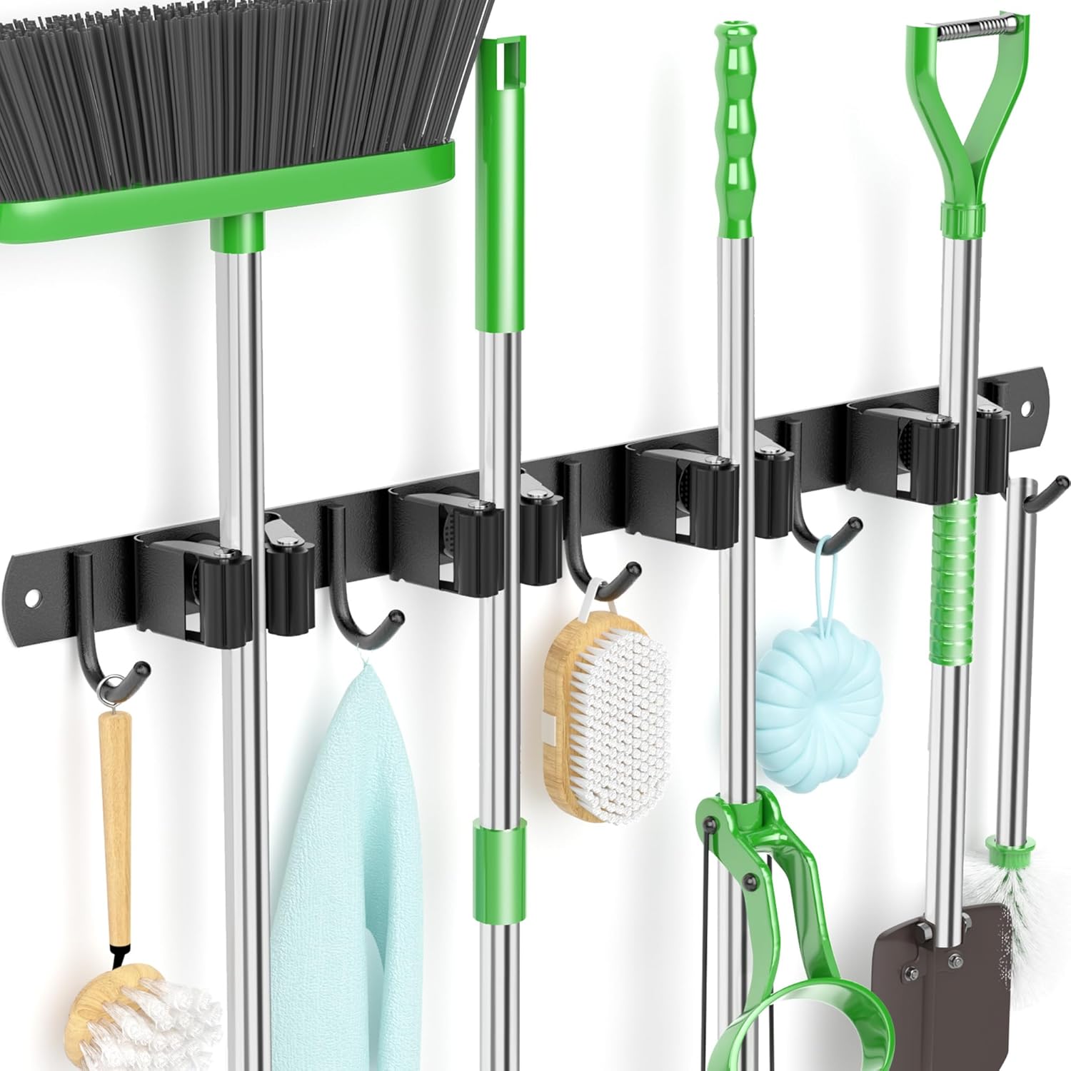 4 Clips and 5 Hooks Broom Holder