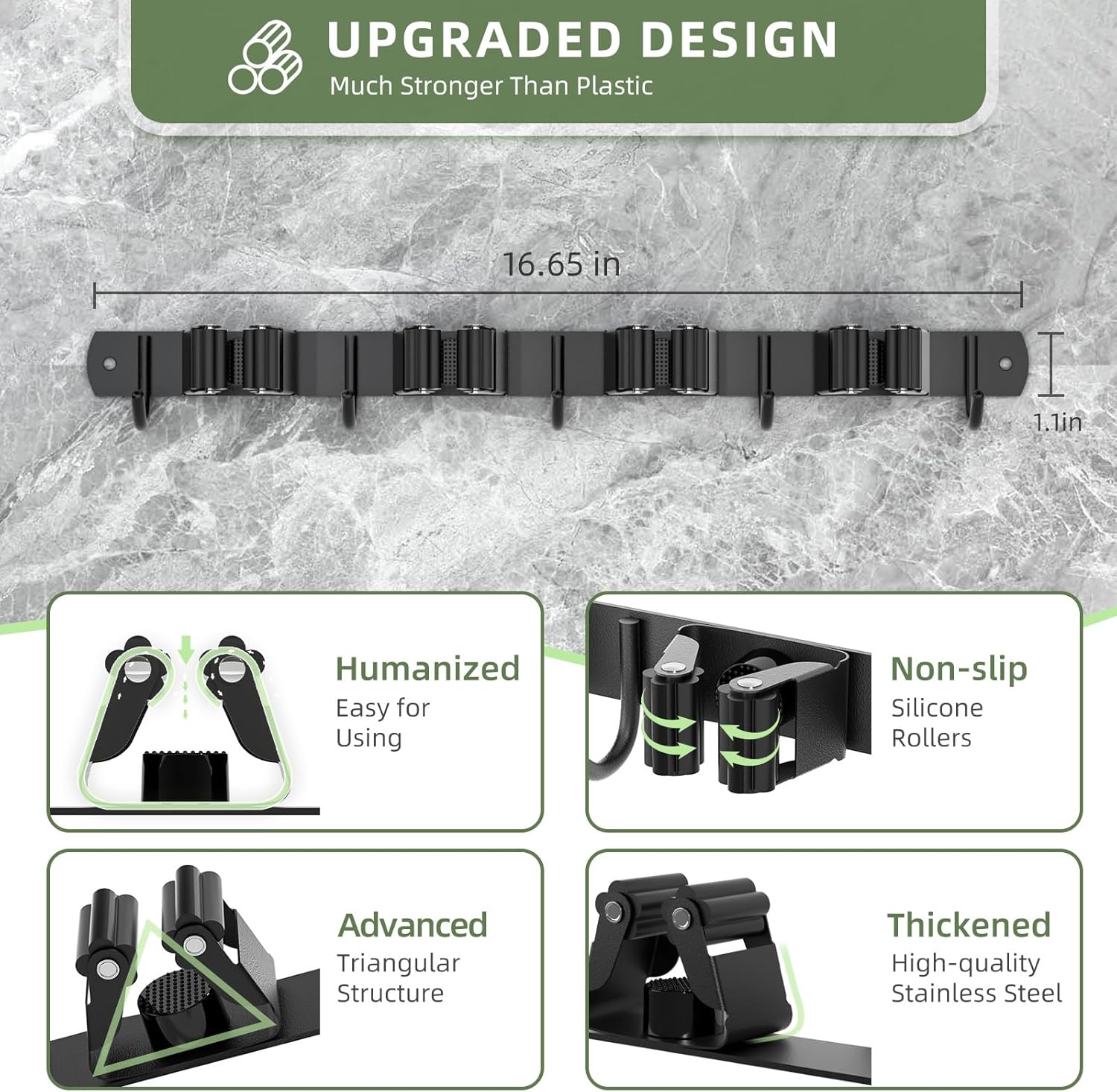 4 Clips and 5 Hooks Broom Holder
