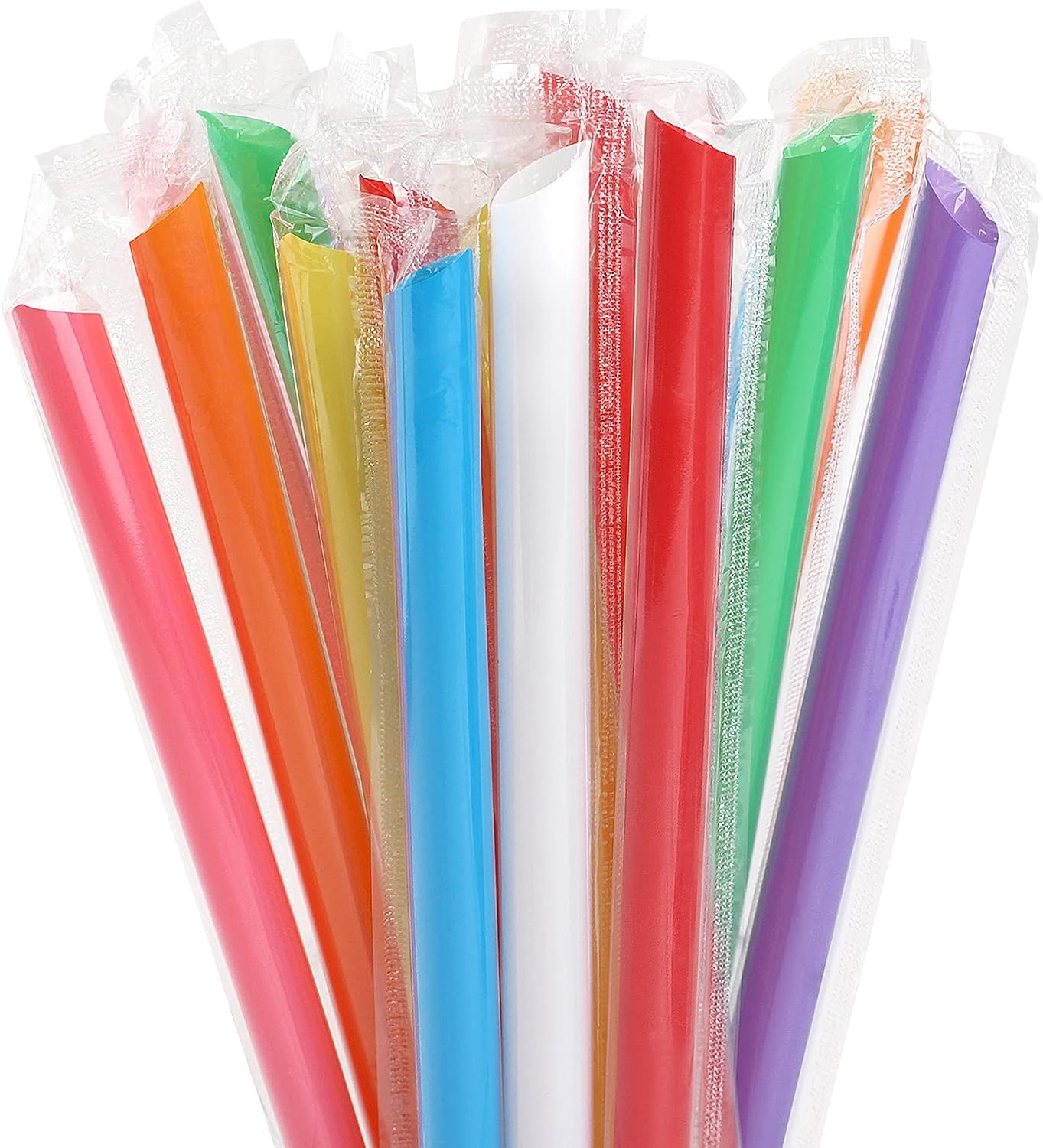 MYJIE 100 Pieces Large Smoothie Straws Boba Straws, Individually Wrapped Multi-color Disposable Plastic Large Wide Mouth Milkshake Bubble Tea Drinking Straws (Diameter 0.43 inches, Length 9.43 inches)