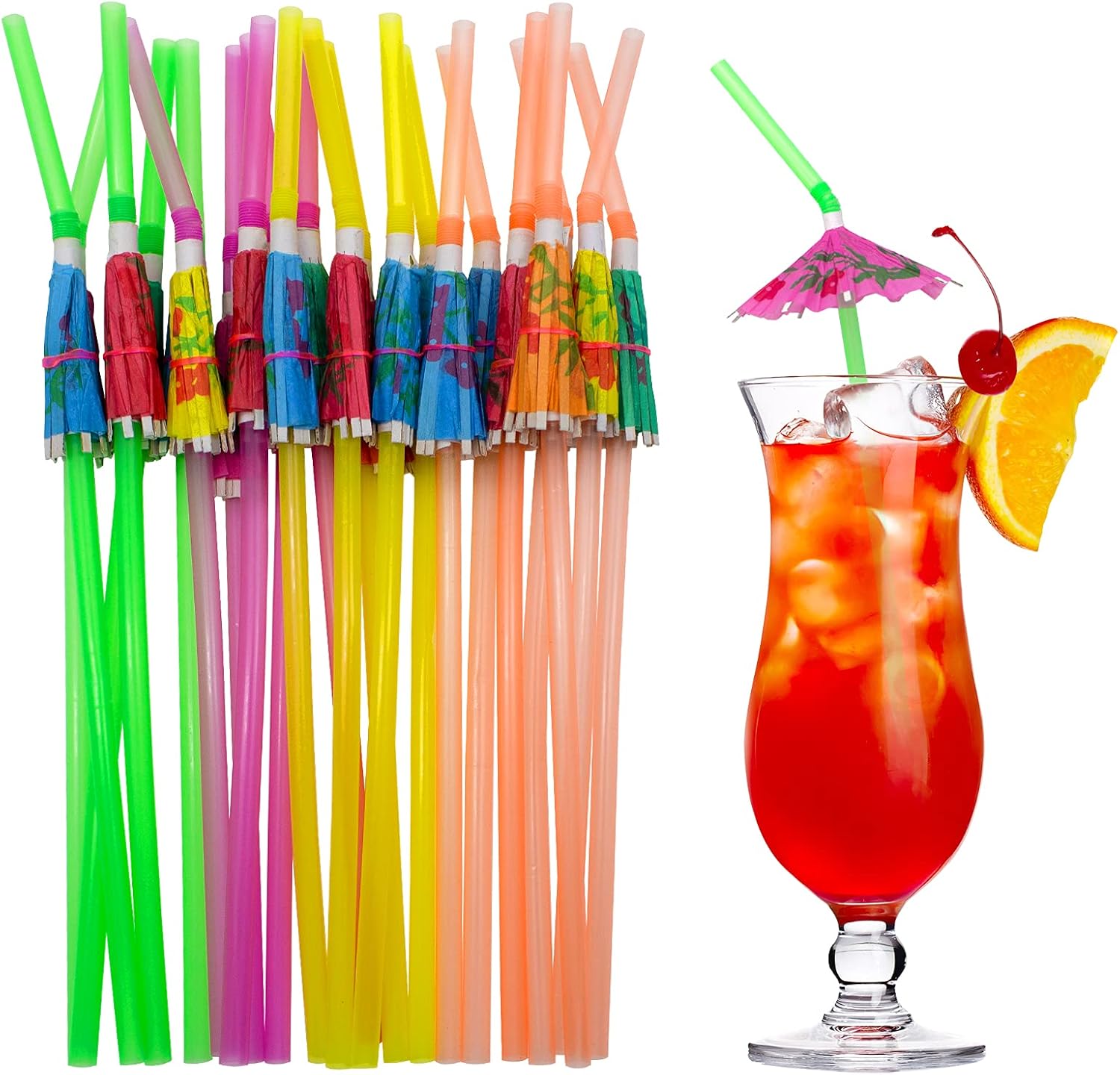 100 Pieces Umbrella Drink Straws 9.45 inches (Approx. 24.9 cm) Assorted Colors, Fancy Mini Paper Umbrella Drinks for Cocktails, Milkshakes, Juices, Perfect for Valentine's Day Beach Party, Hawaiian Party, Hawaiian Party, Hawaiian Party, Hawaiian Party, Bar.