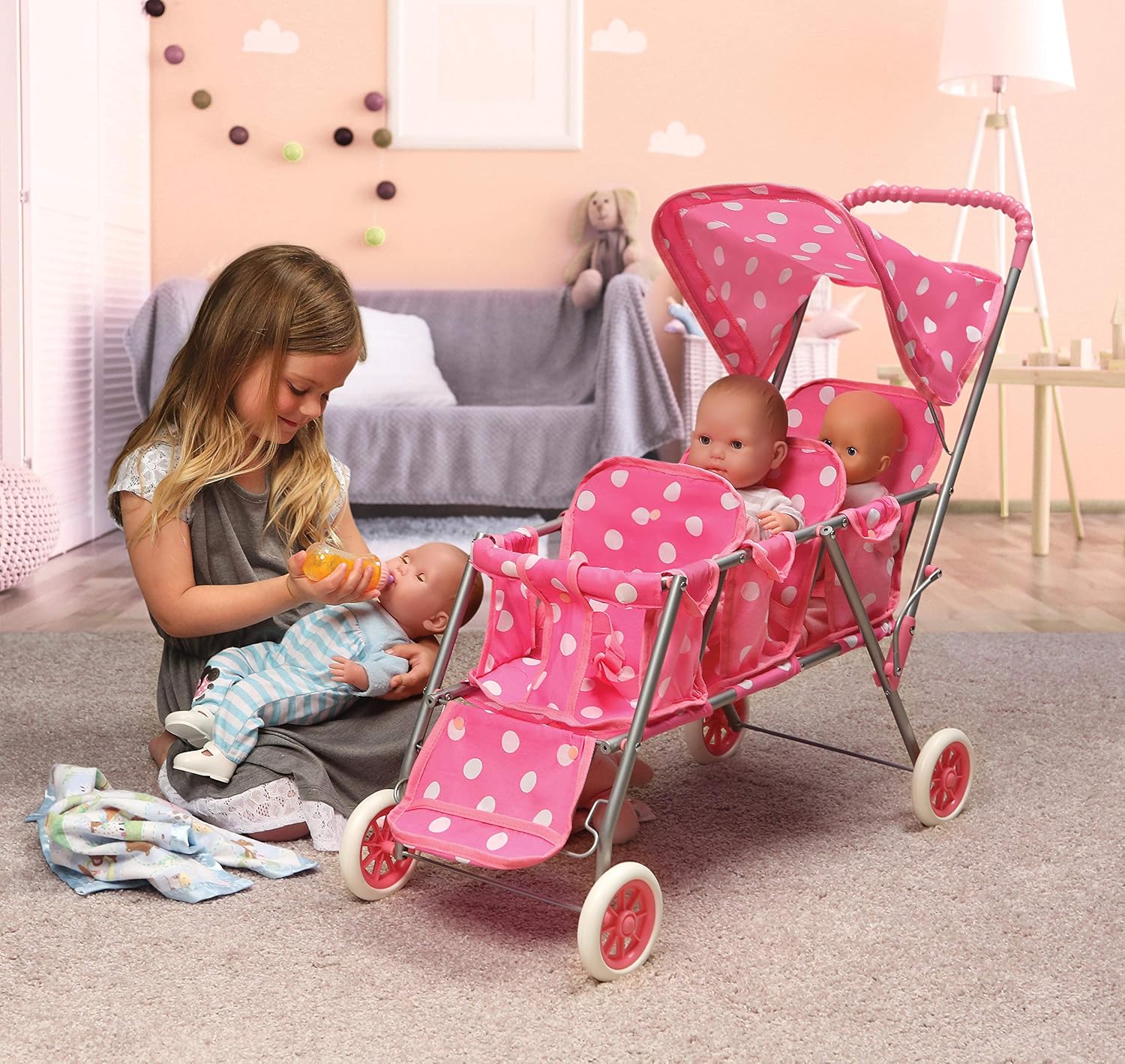 Folding Triple Doll Stroller