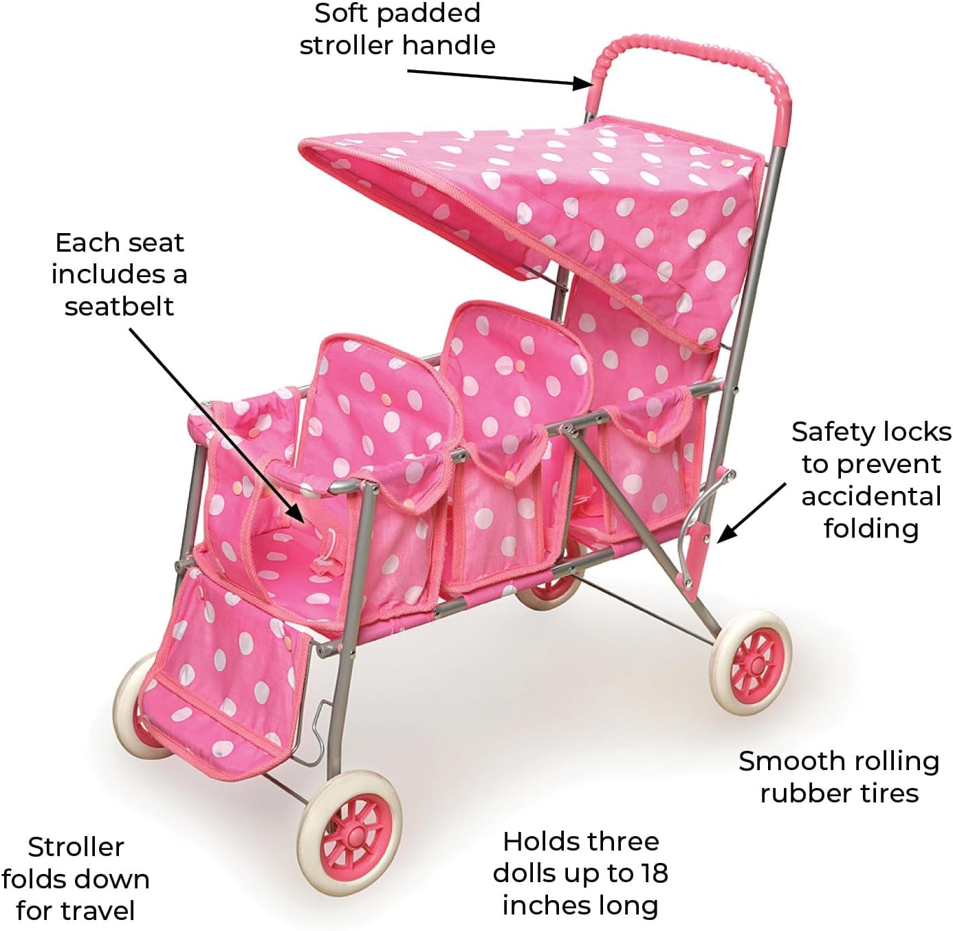 Folding Triple Doll Stroller