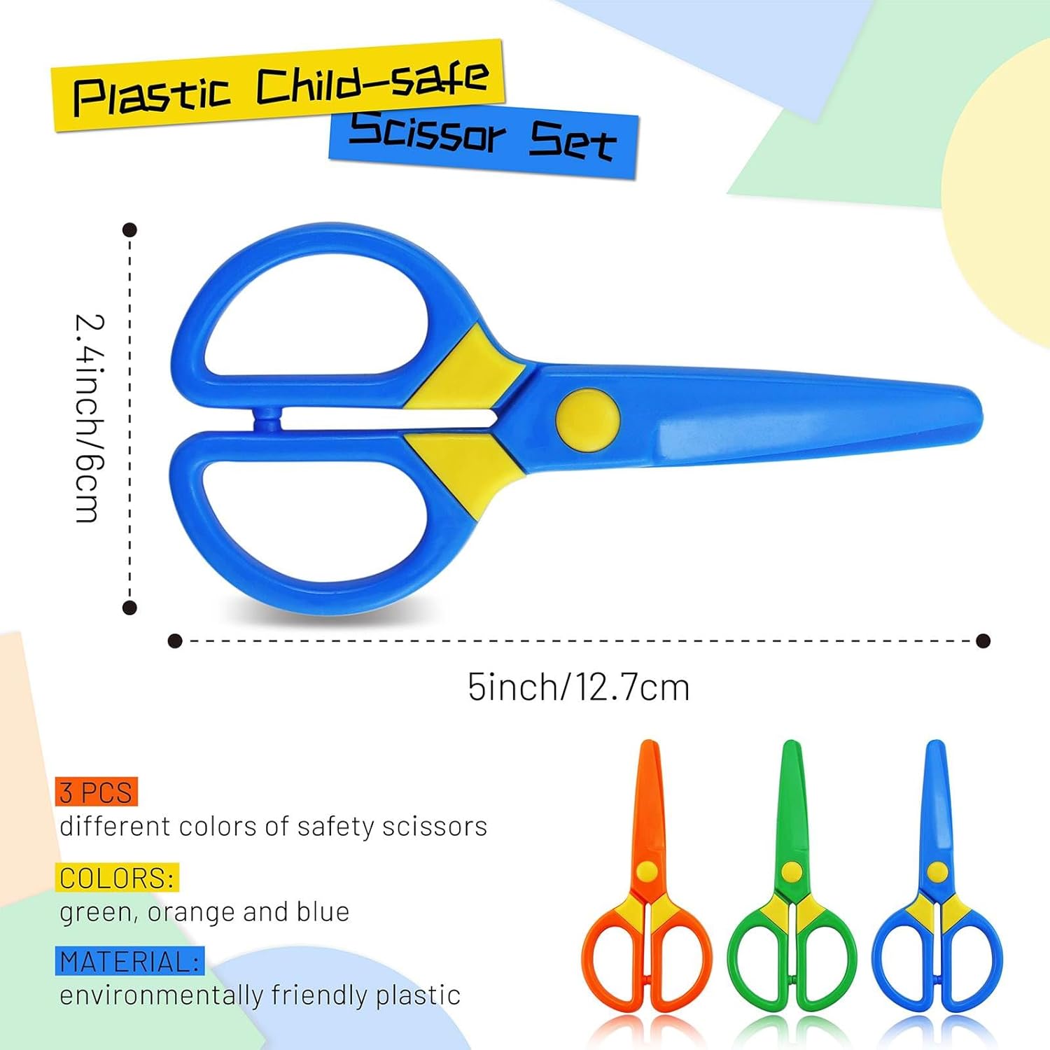 3 Pack Plastic Child Safety Scissors Set, Toddler Training Scissors