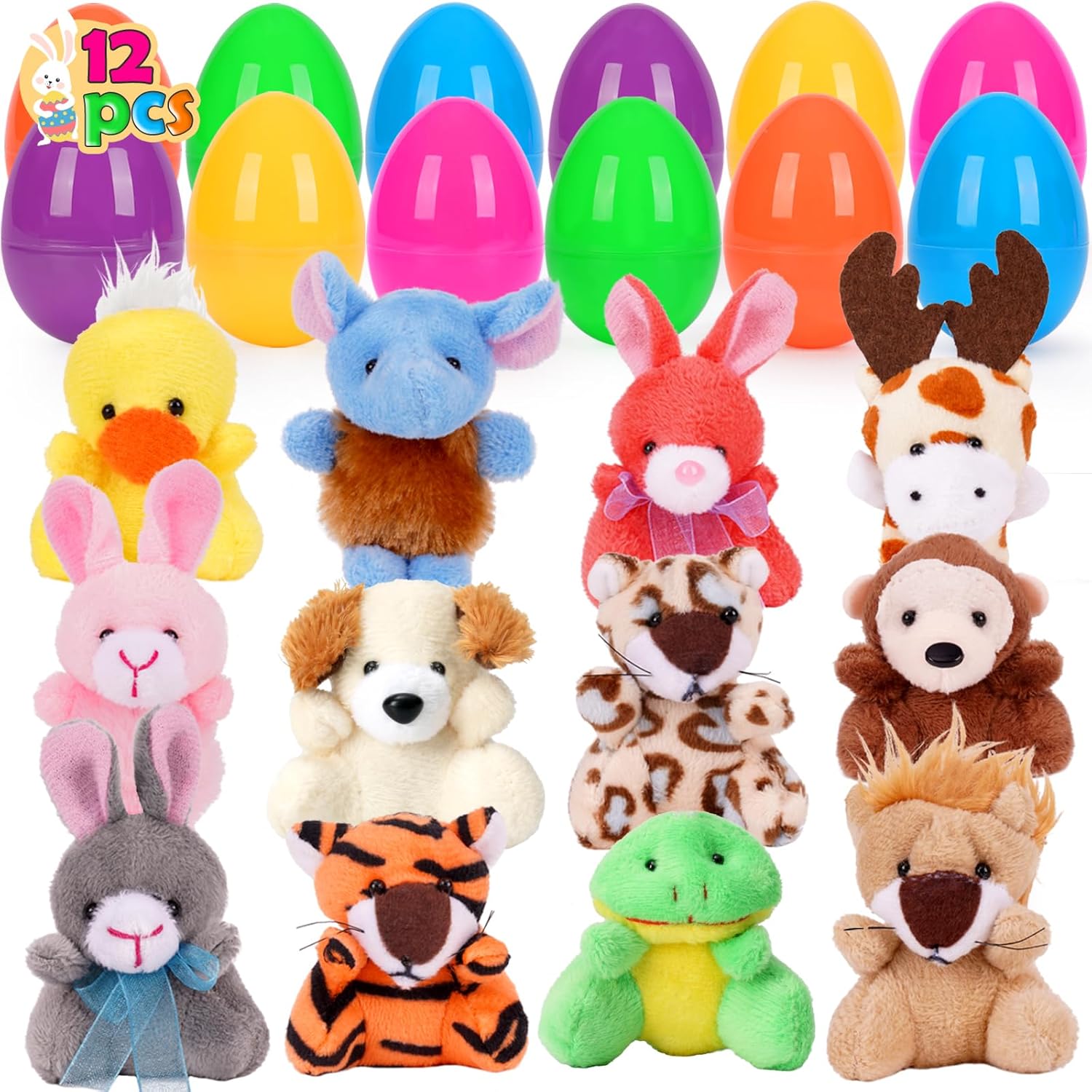 3.15" 12 Pre-packed Easter Eggs with Animal Plush