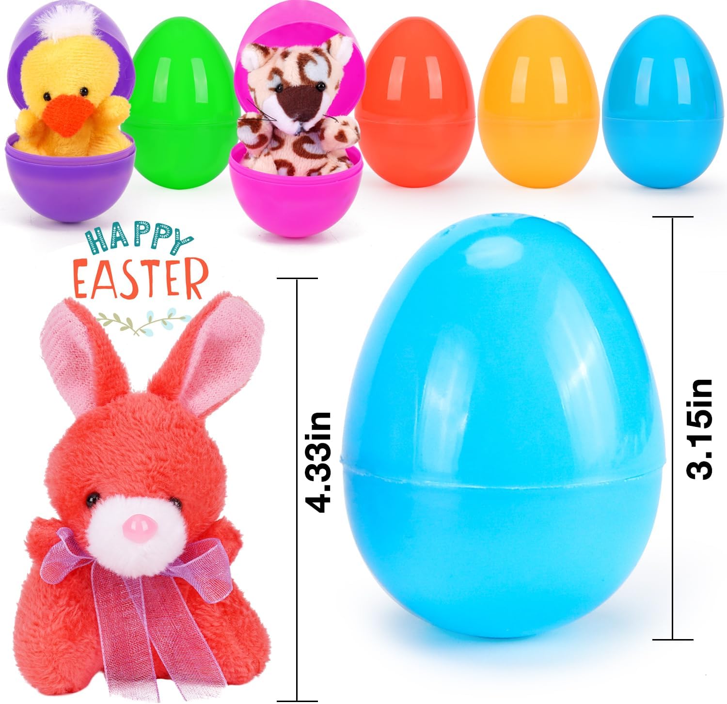 3.15" 12 Pre-packed Easter Eggs with Animal Plush