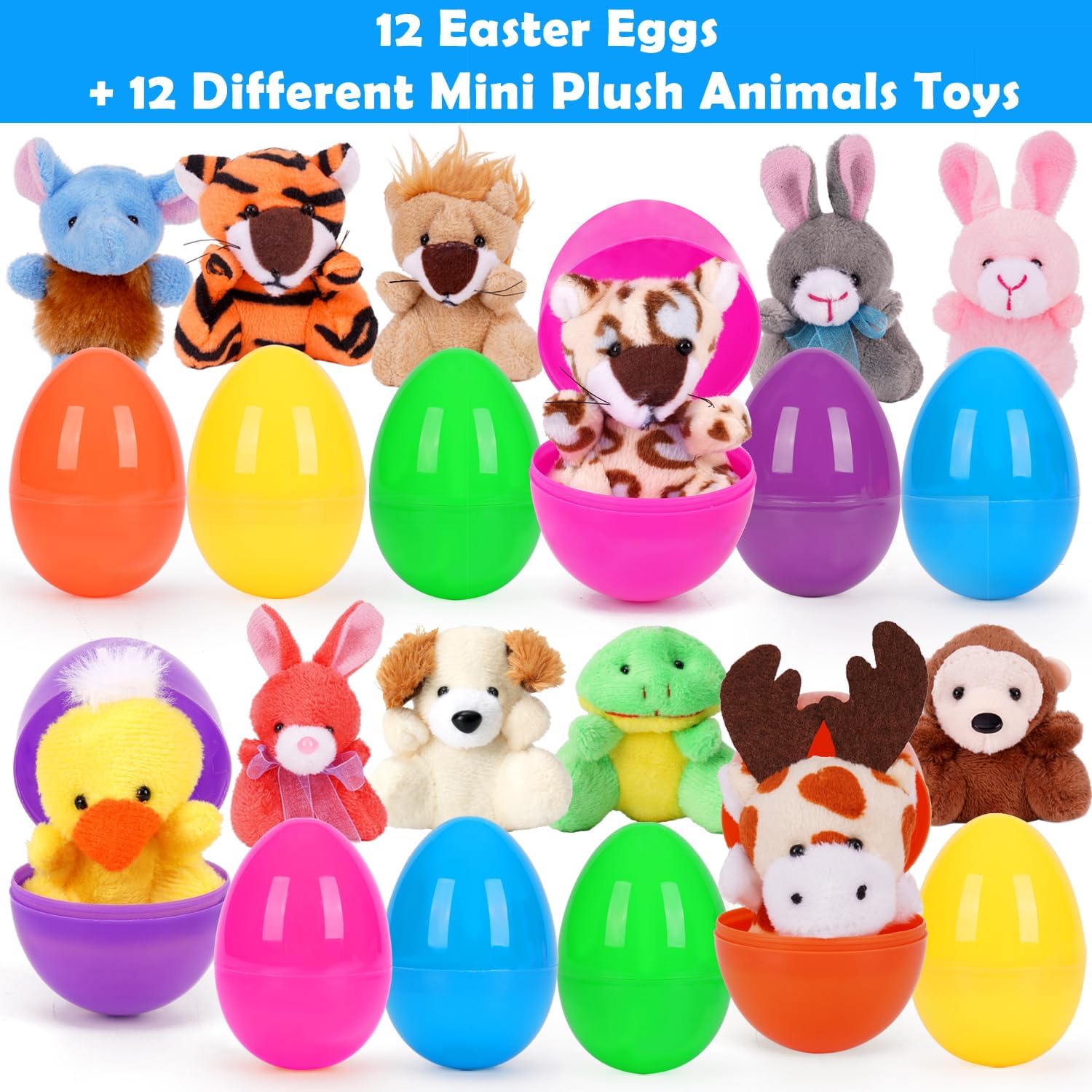 3.15" 12 Pre-packed Easter Eggs with Animal Plush