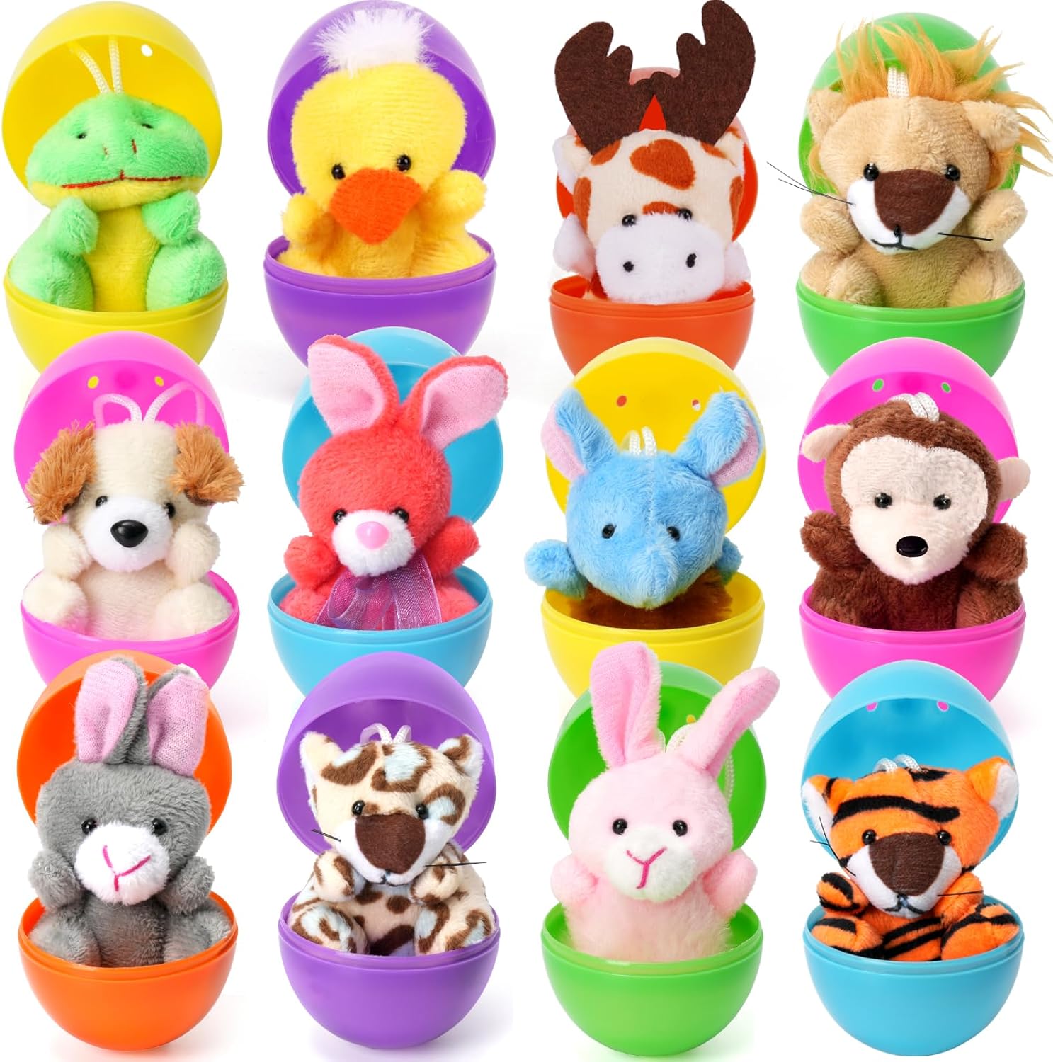 3.15" 12 Pre-packed Easter Eggs with Animal Plush