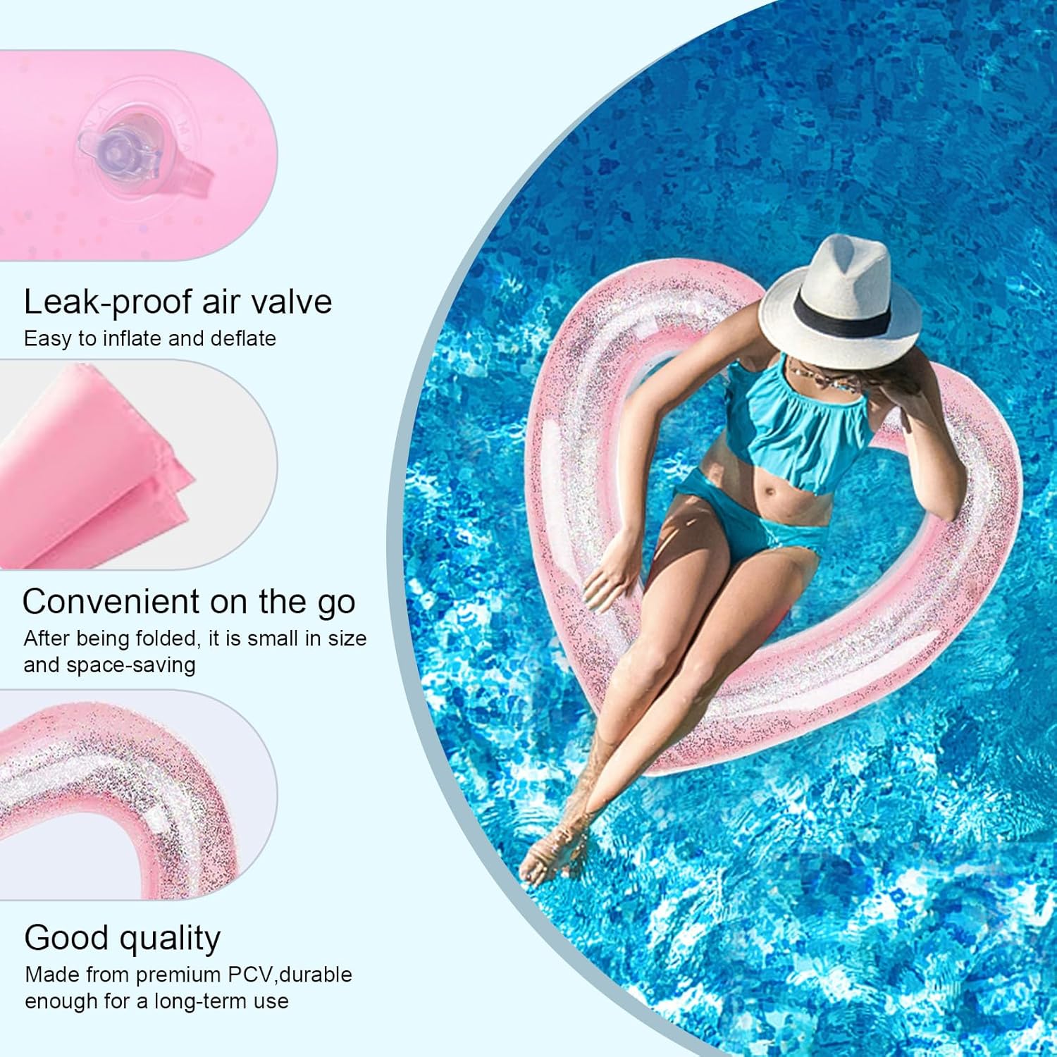 47.3 x 39.4" Inflatable Heart Shaped Pool Pontoon Boat
