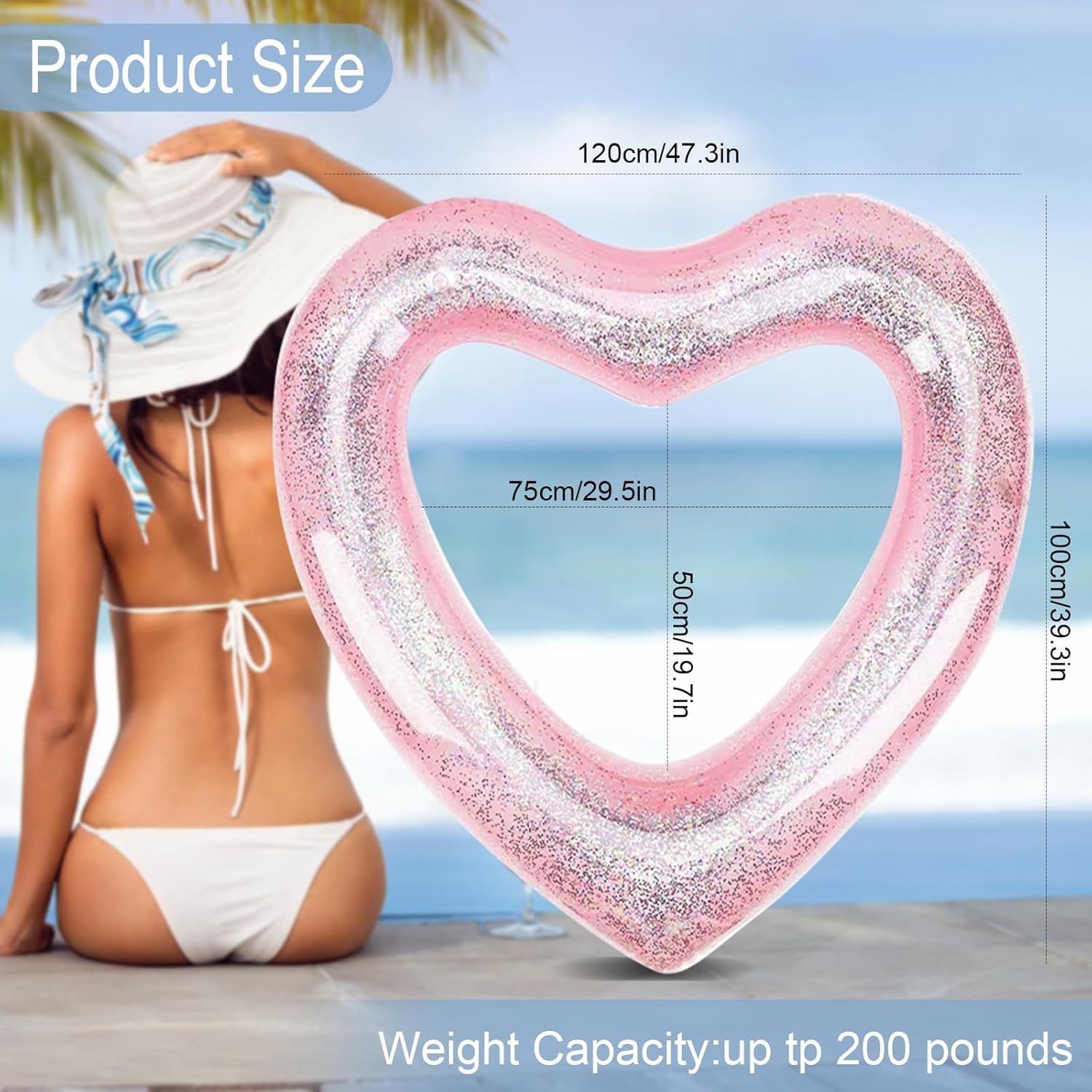 47.3 x 39.4" Inflatable Heart Shaped Pool Pontoon Boat