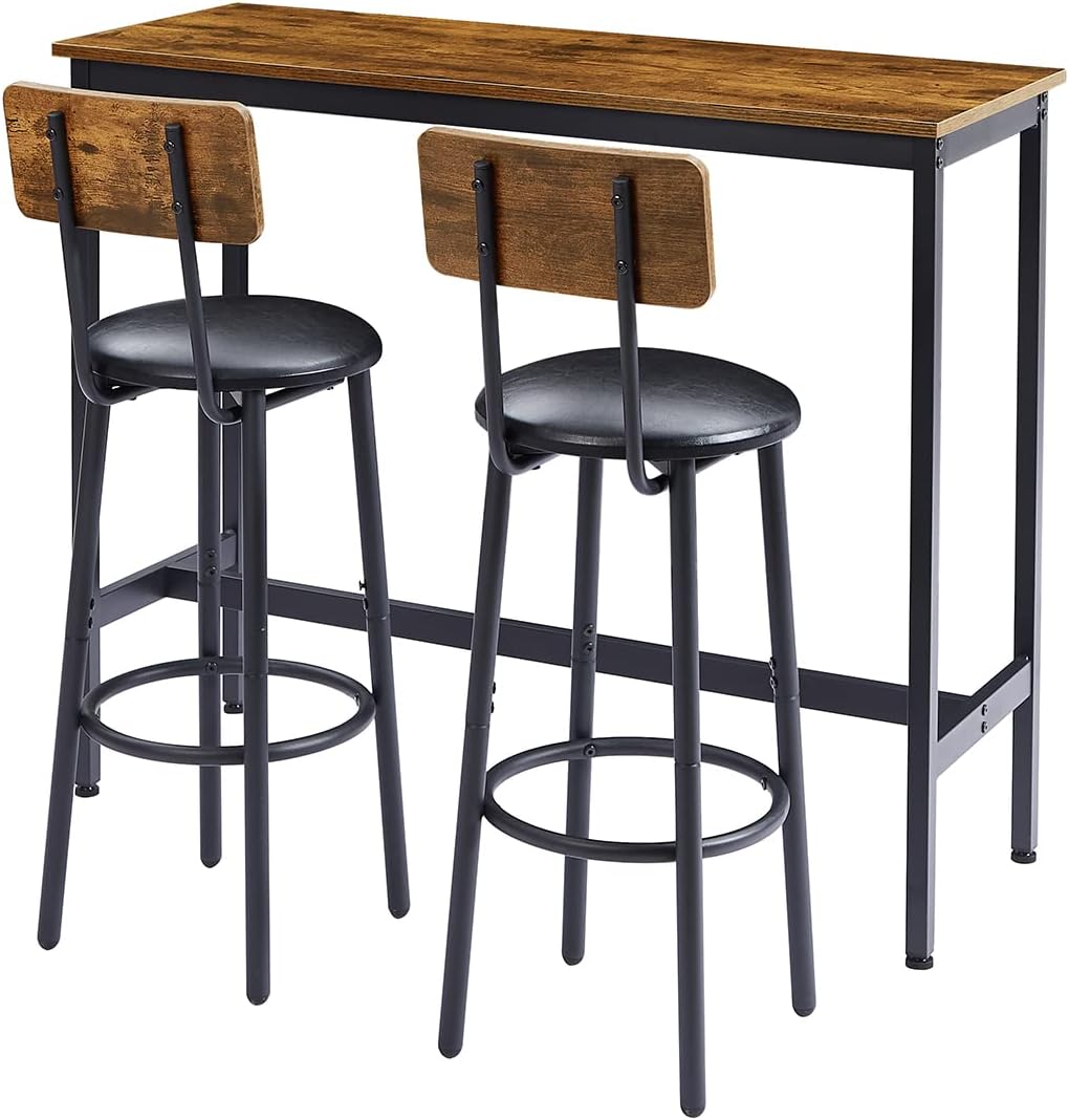 OGAOL BR Bar Table and Chair Set, 43.3", Brown
