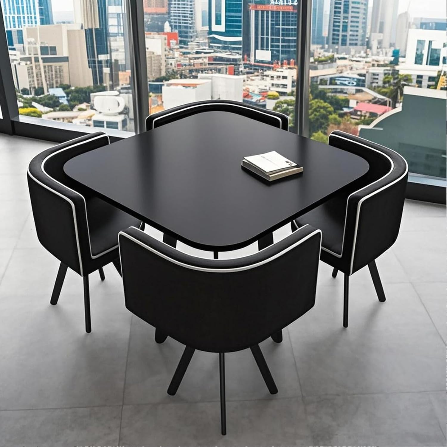 Office Reception Room Club Table, Small Coffee Dining Table and Chair Set for 4, Round/Square Furniture Conference Room Table, 31.5 (Light Gray/Dark Gray, Square, Leather, 31.5 "L*31.5 "W*29.13 "H)