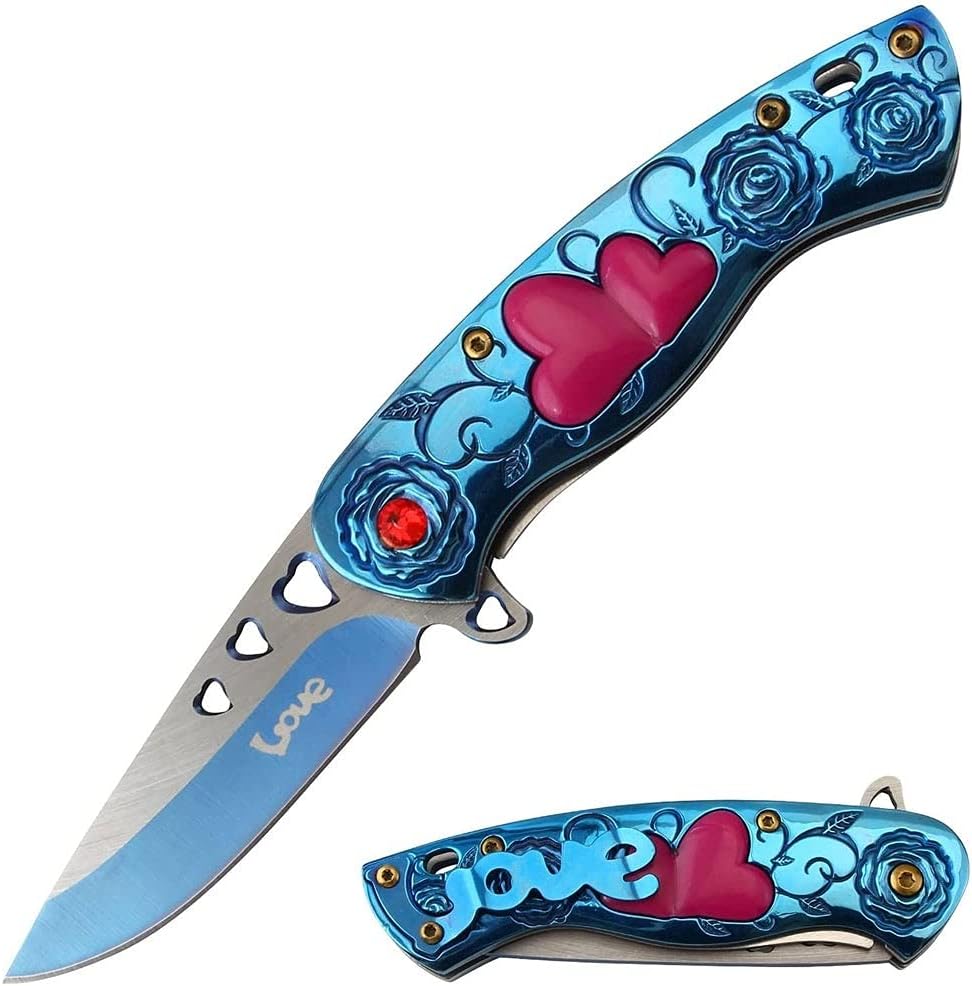 Snake Eyes Tactical 7 inch (Approx. 17.8 cm) Cupid Heart Ladies Valentine's Day Pocket Knife with Heart Pocket Clip. (Rainbow)