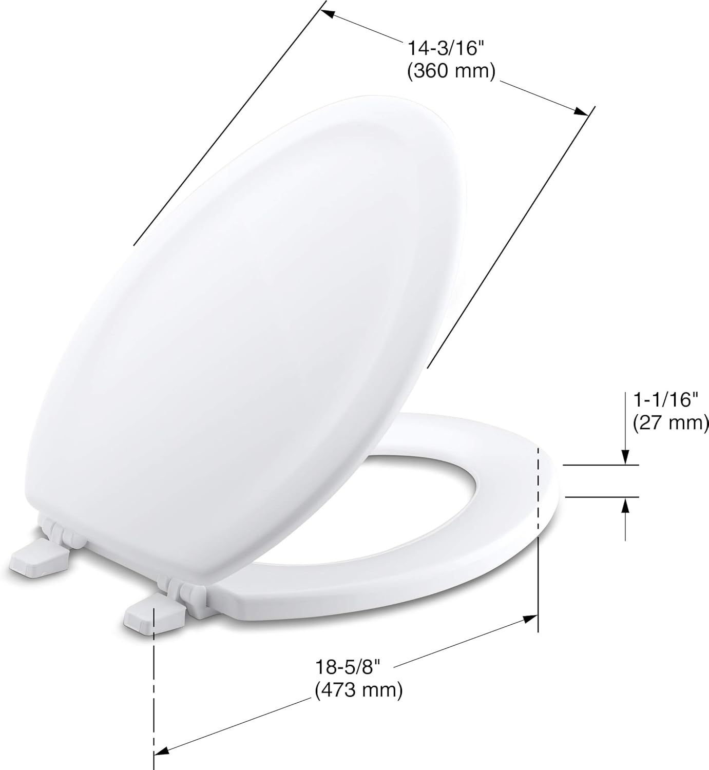 KOHLER Kohler K-4647-0 Stonewood Elongated Toilet Seat, Wood Toilet Seat, White, Fits Most Elongated Toilets, Includes Color-Matched Plastic Hinges