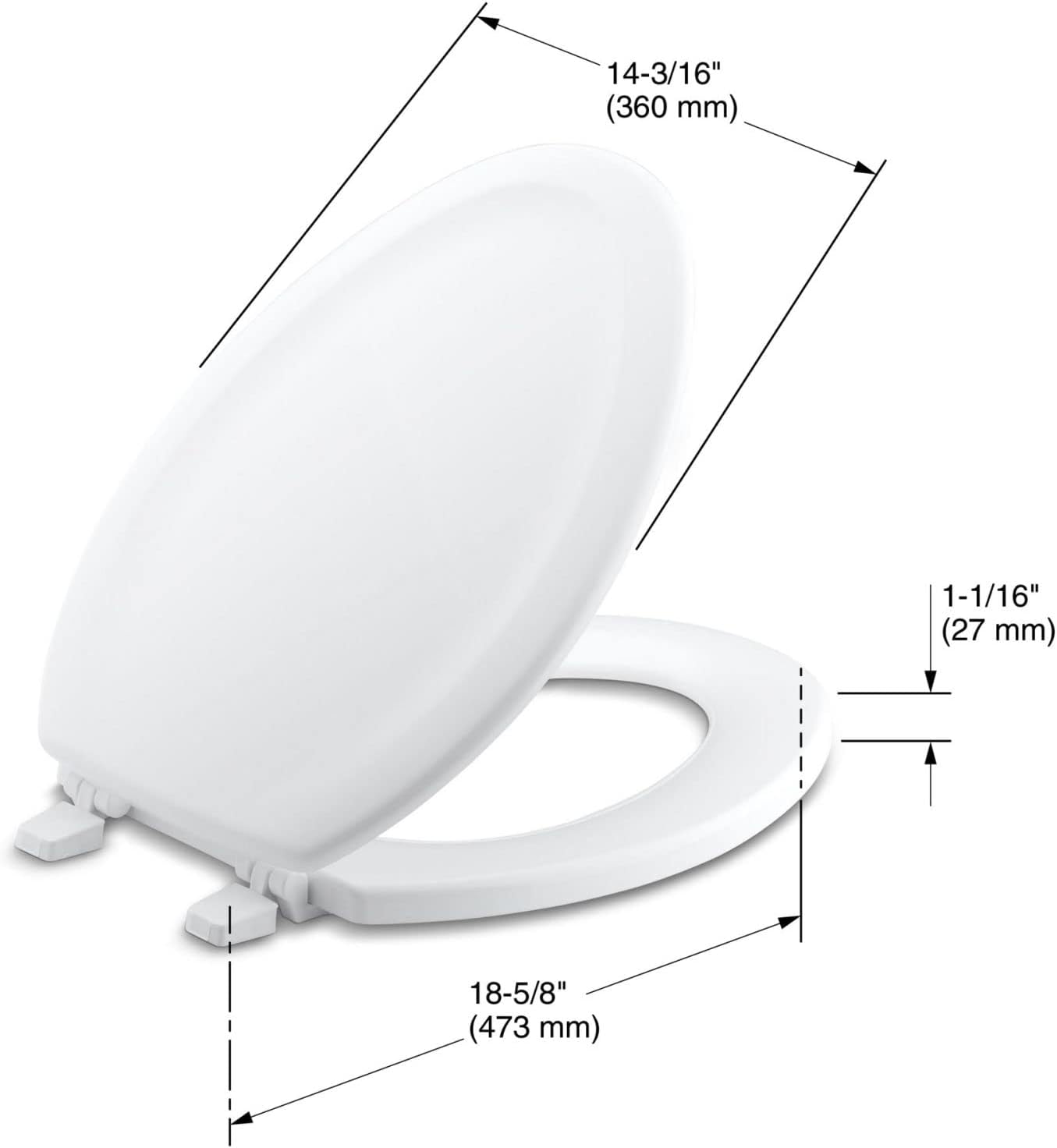 KOHLER Kohler K-4647-0 Stonewood Elongated Toilet Seat, Wood Toilet Seat, White, Fits Most Elongated Toilets, Includes Color-Matched Plastic Hinges