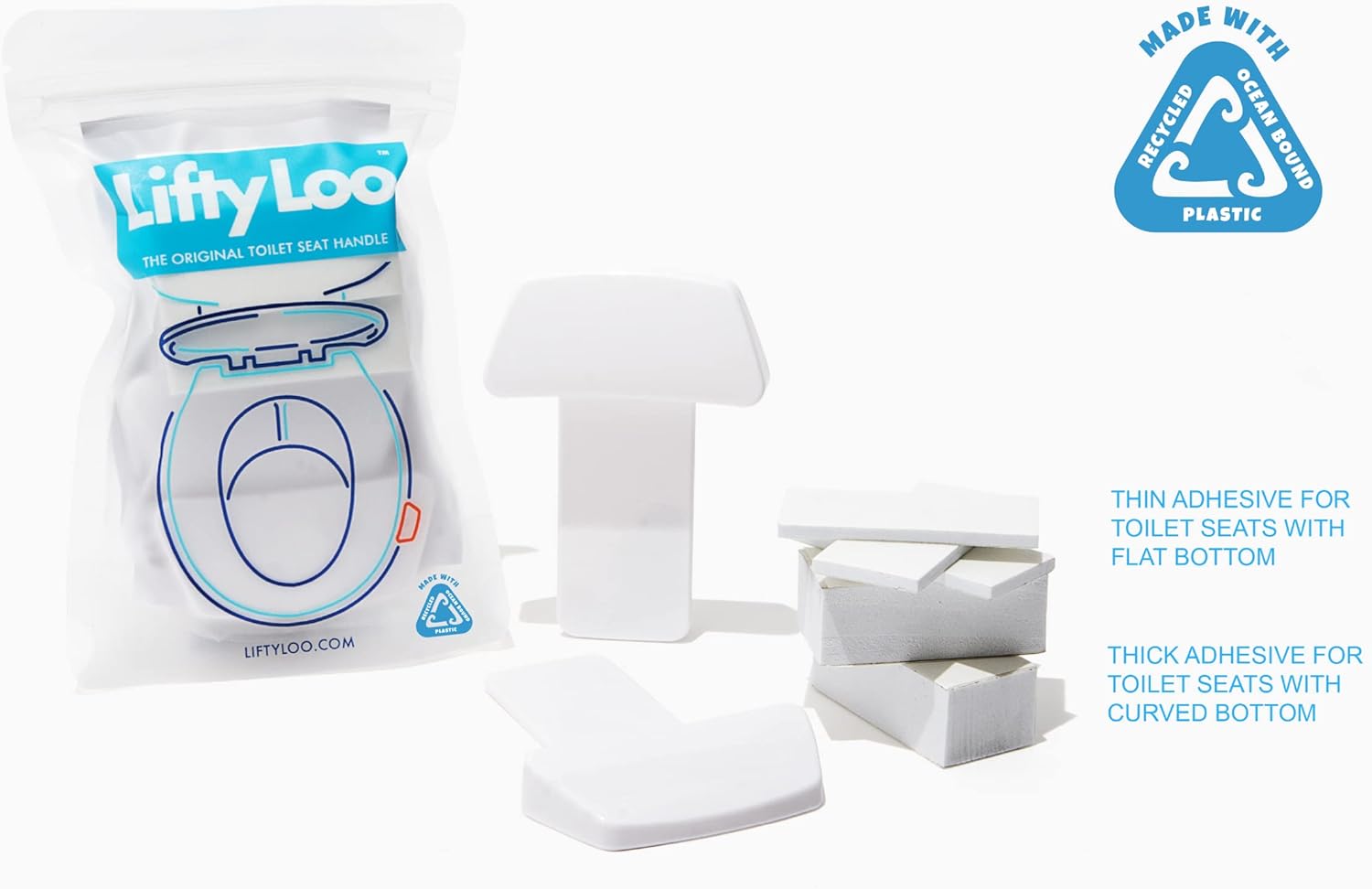 Lifty Loo Toilet Seat Handle - Lift more, reduce mess - Easy to use 2-piece set in white