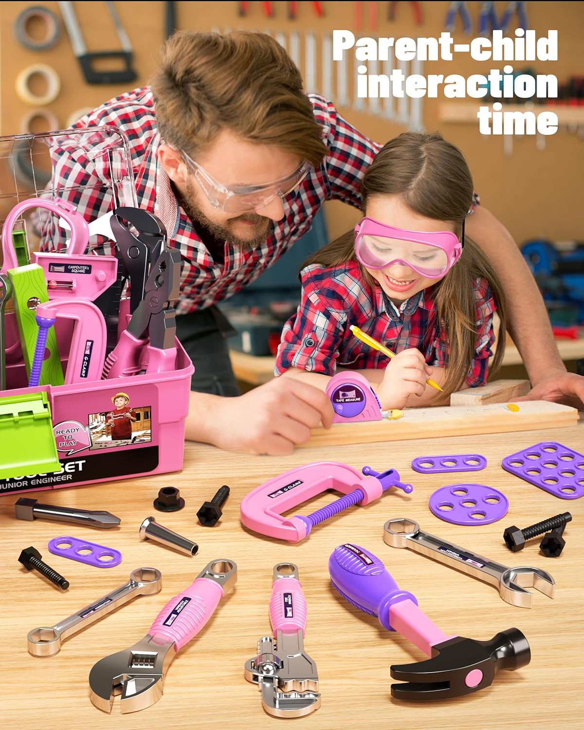 Pink Tool Set with Tool Box and Electronic Toy Drill