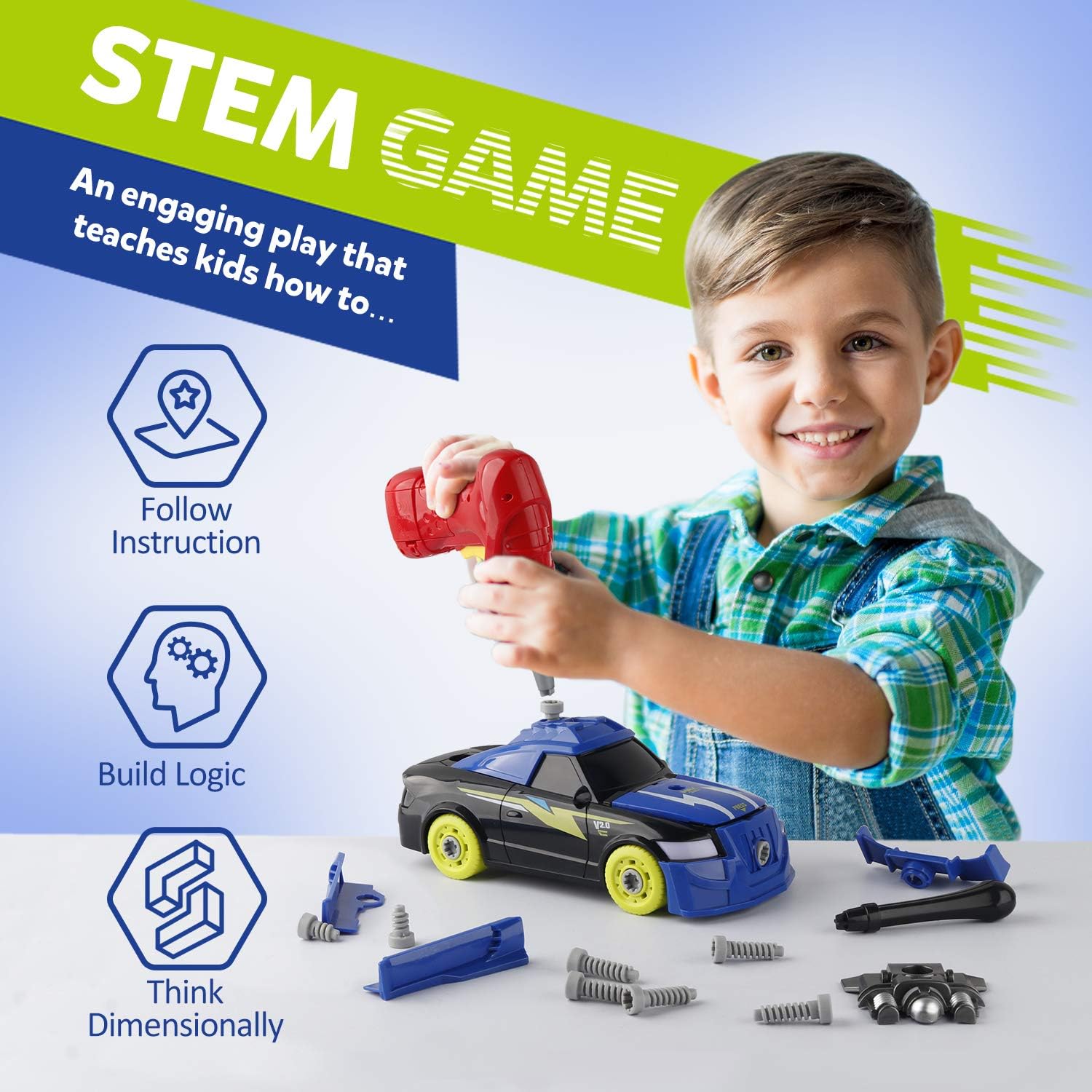 Take Apart Race Car with Electric Screwdriver Tool