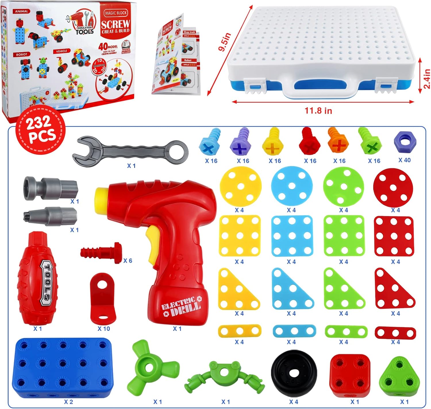232 Pieces STEM Kids Drill Toys Set