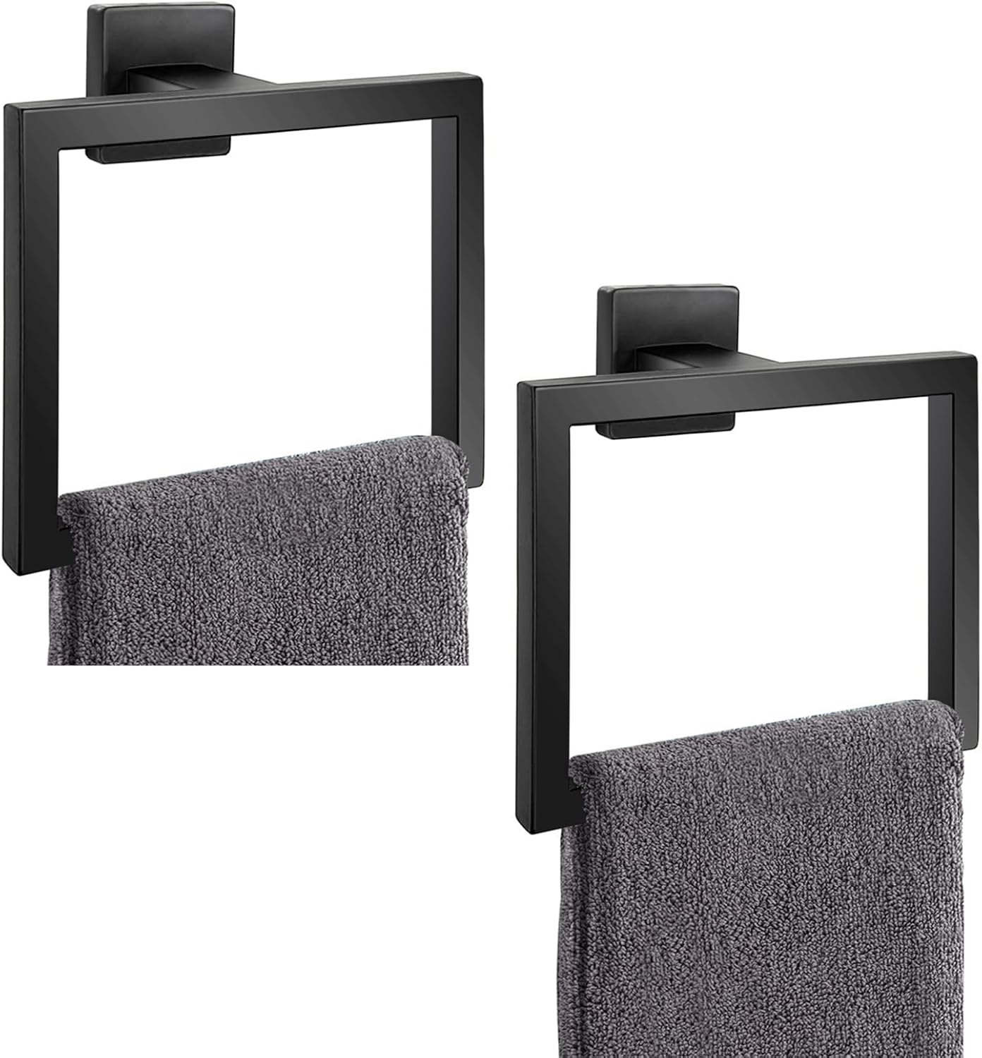 2 Piece Matte Black Square Towel Ring